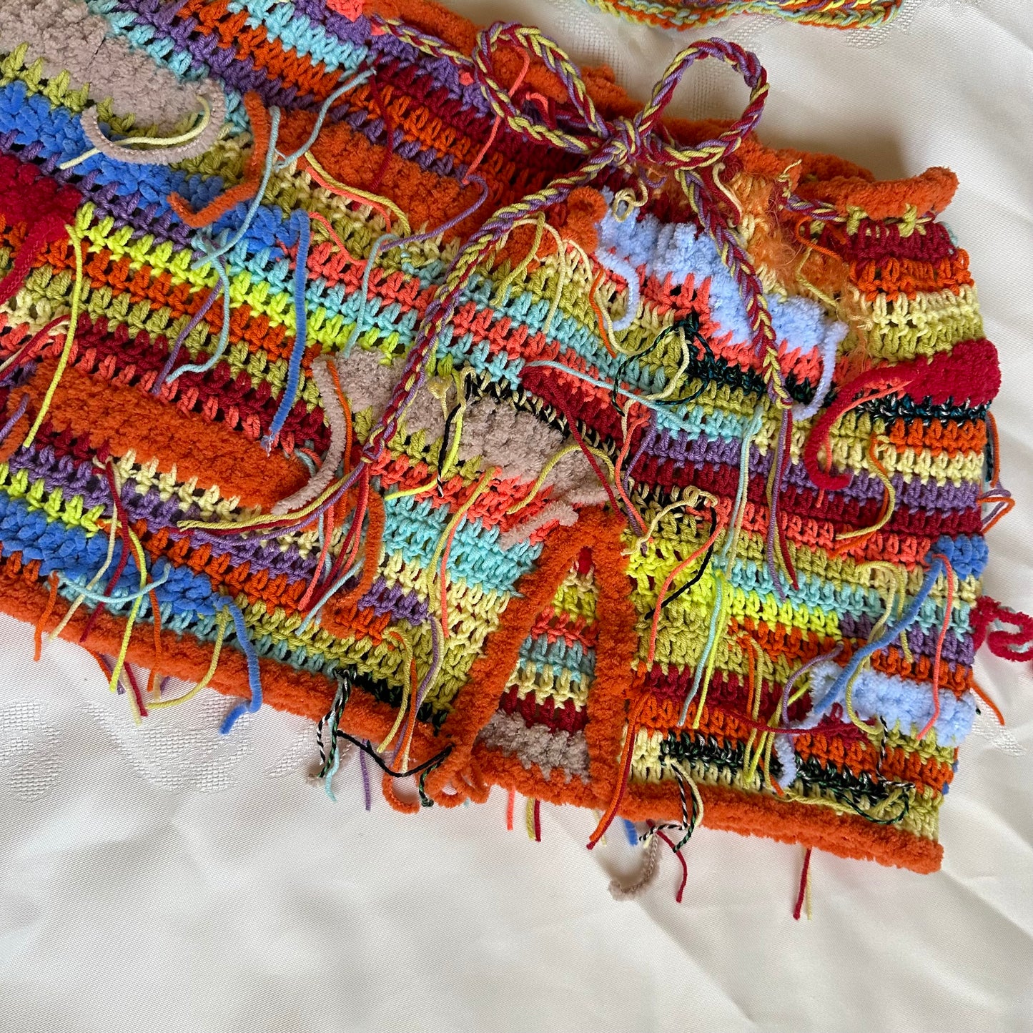 Festival Colorful Outfit Crochet Halter Crop Top and Slit Mini Skirt Two Piece Set Boho Rave Psychedelic Multicolor Outfit by Garust