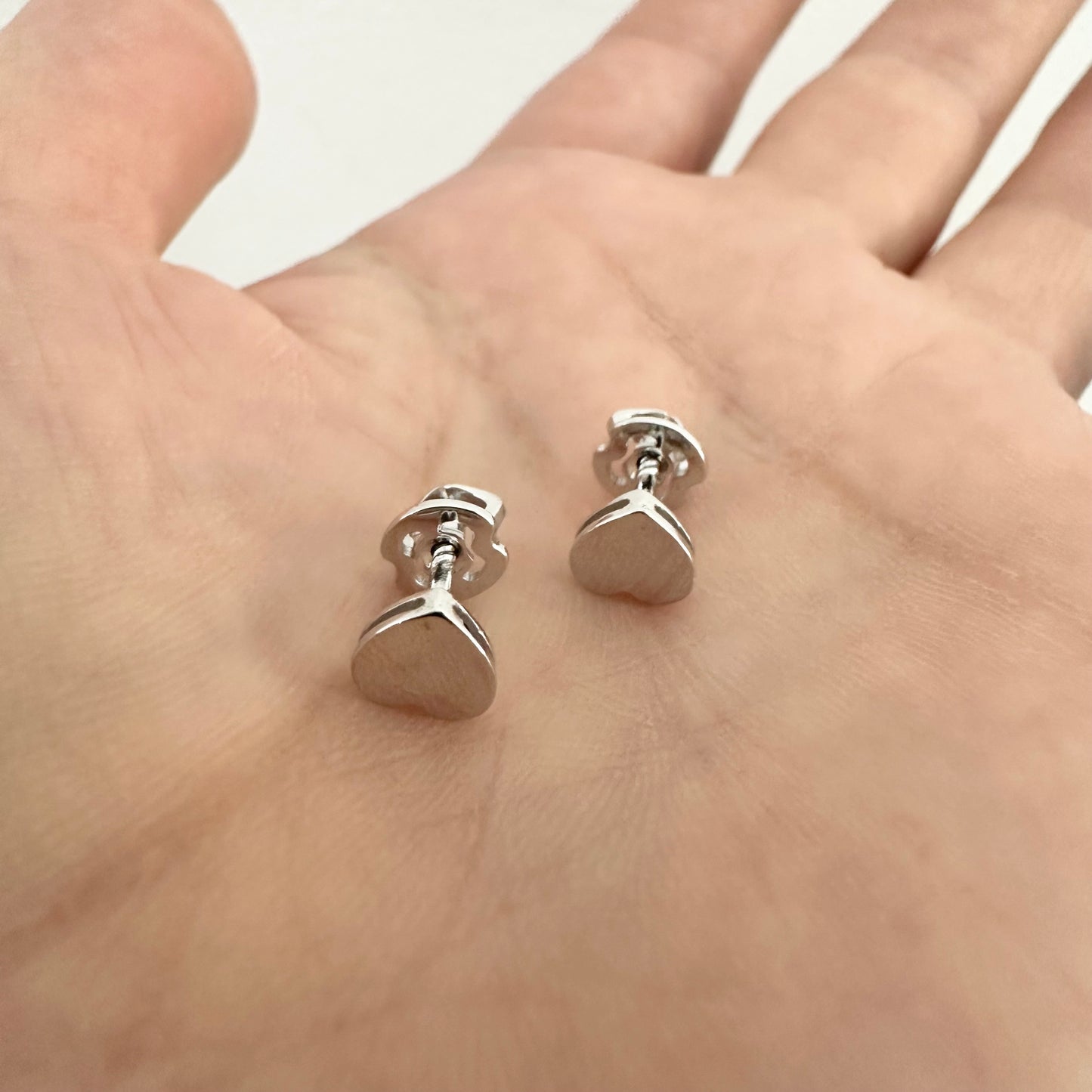 14k Solid Gold Hearts Stud Earrings | Real White Gold Studs | Minimalist Jewelry by Garust