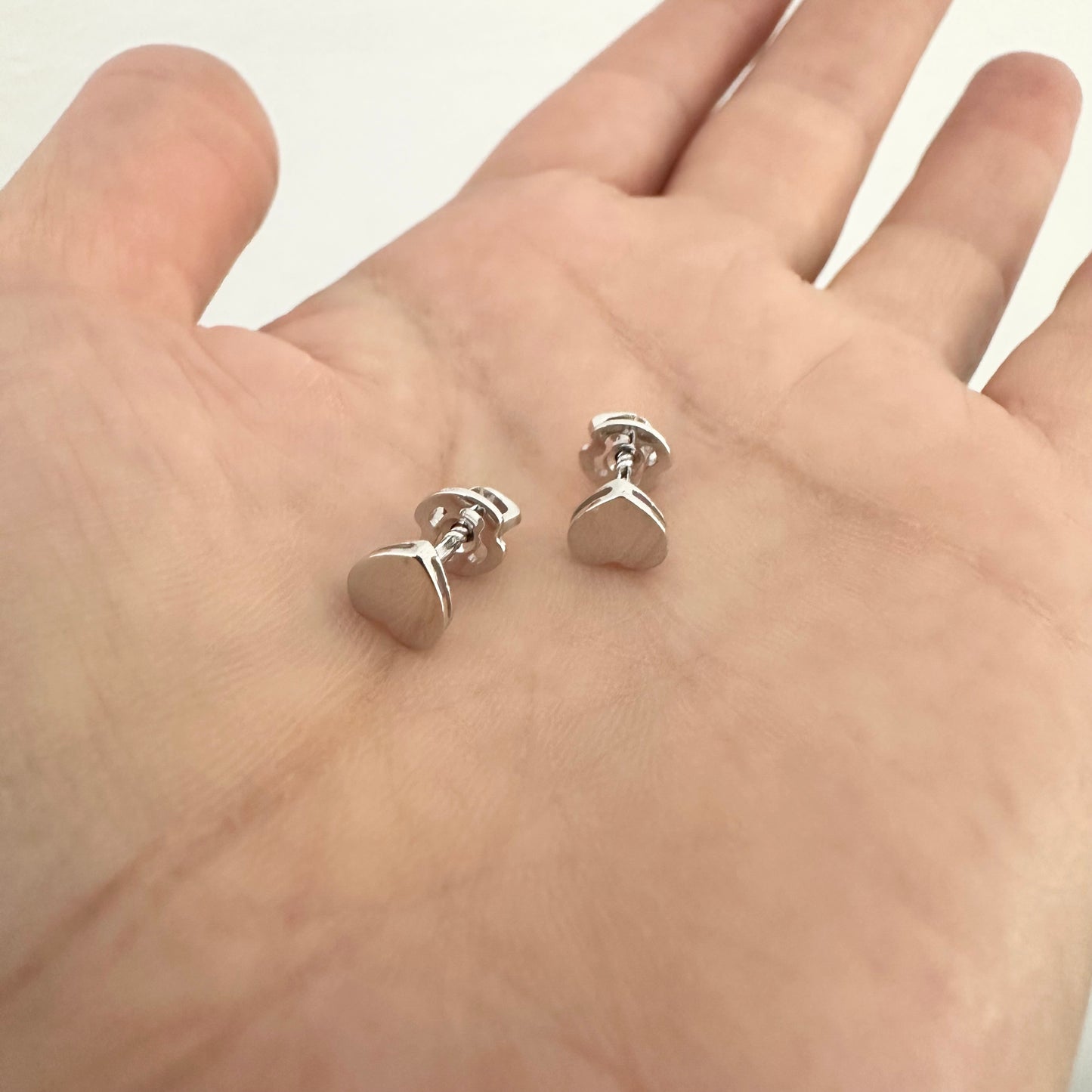 14k Solid Gold Hearts Stud Earrings | Real White Gold Studs | Minimalist Jewelry by Garust