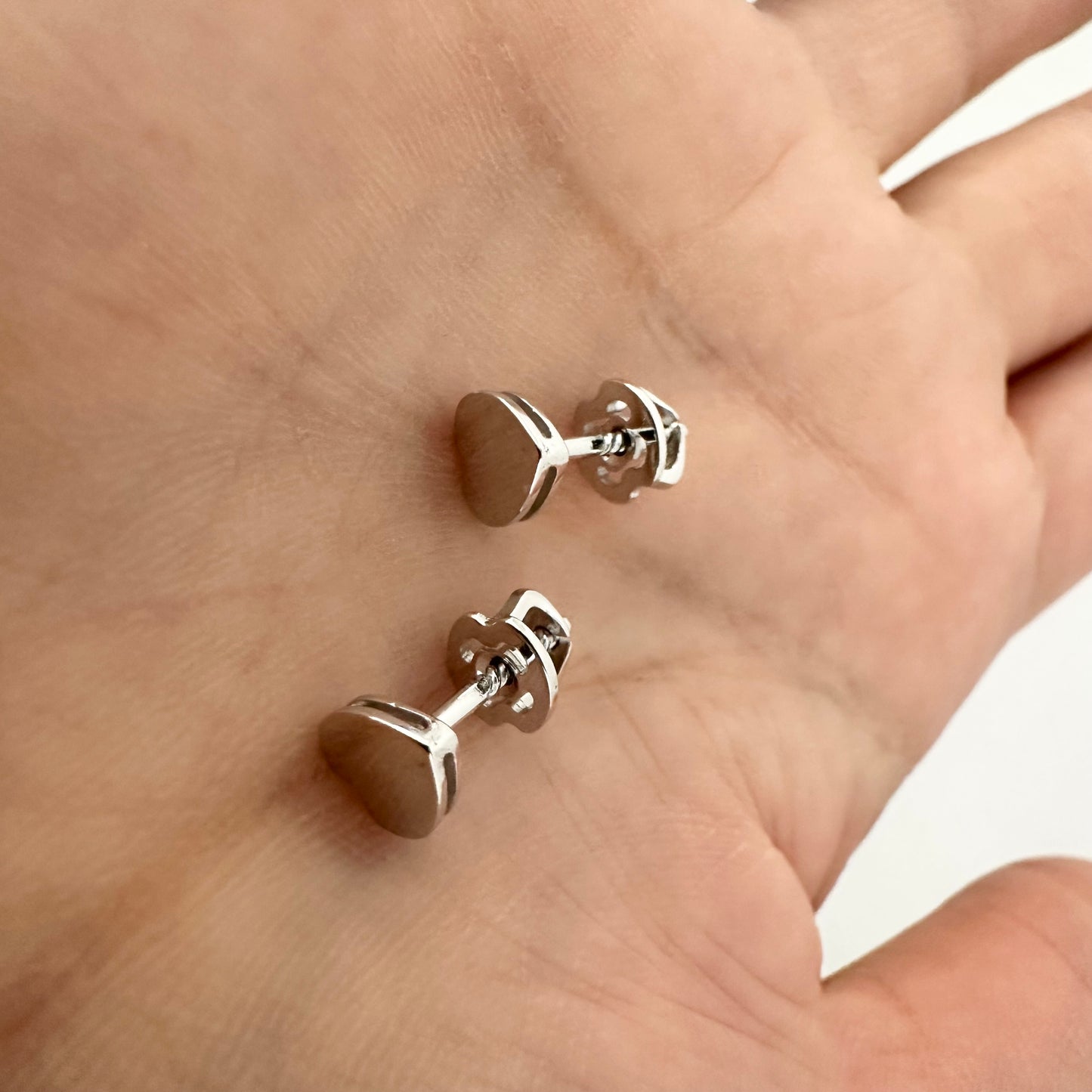 14k Solid Gold Hearts Stud Earrings | Real White Gold Studs | Minimalist Jewelry by Garust