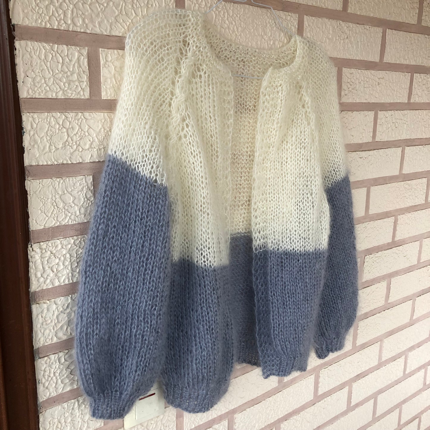 Mohair Colour Block Cardigan | Fuzzy Mohair Cardigan Open Front | Cable Knit Airy Bomber Jacket by Garust