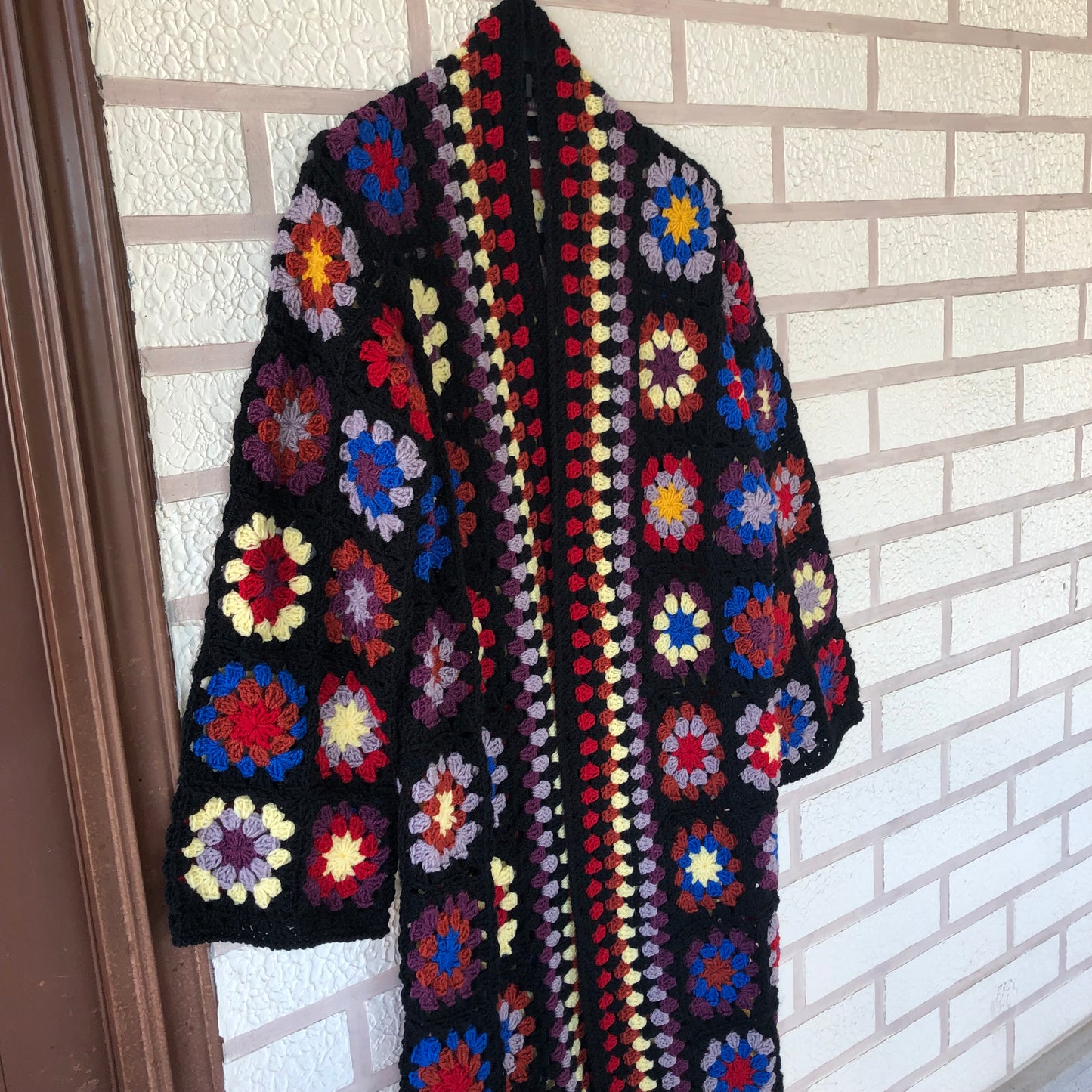 Boho Granny Square Cardigan | Long Multicolor Wool Knit for Women by Garust