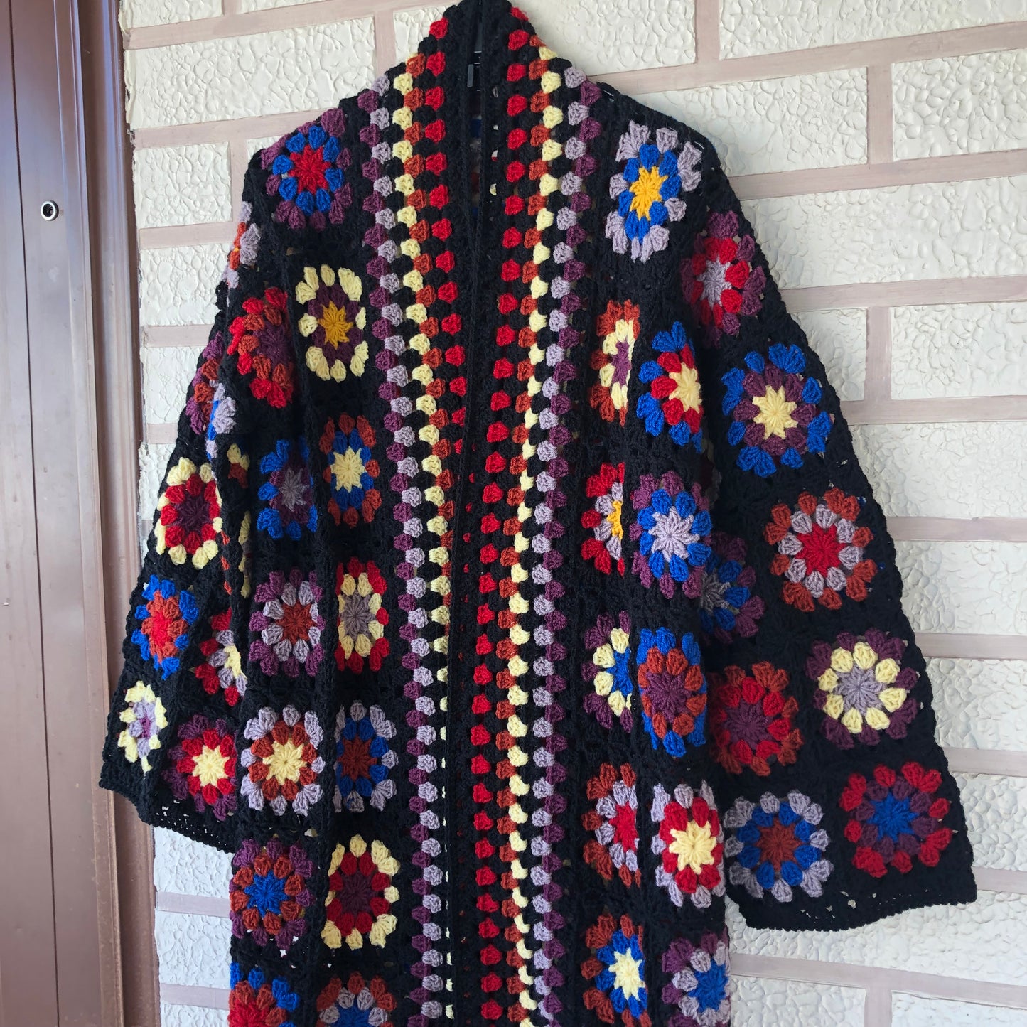Boho Granny Square Cardigan | Long Multicolor Wool Knit for Women by Garust