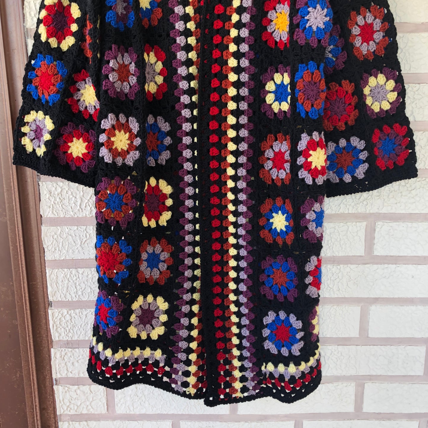 Boho Granny Square Cardigan | Long Multicolor Wool Knit for Women by Garust