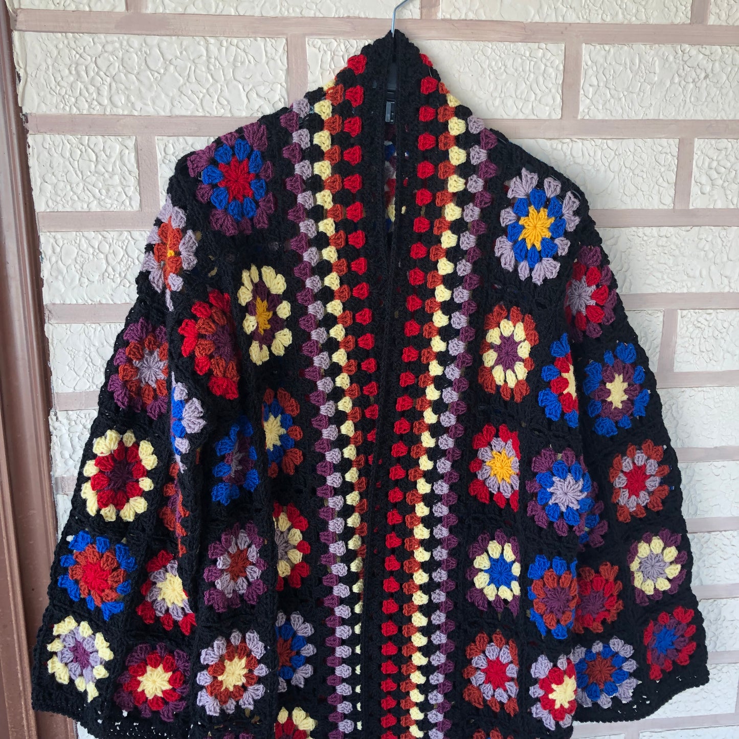 Boho Granny Square Cardigan | Long Multicolor Wool Knit for Women by Garust