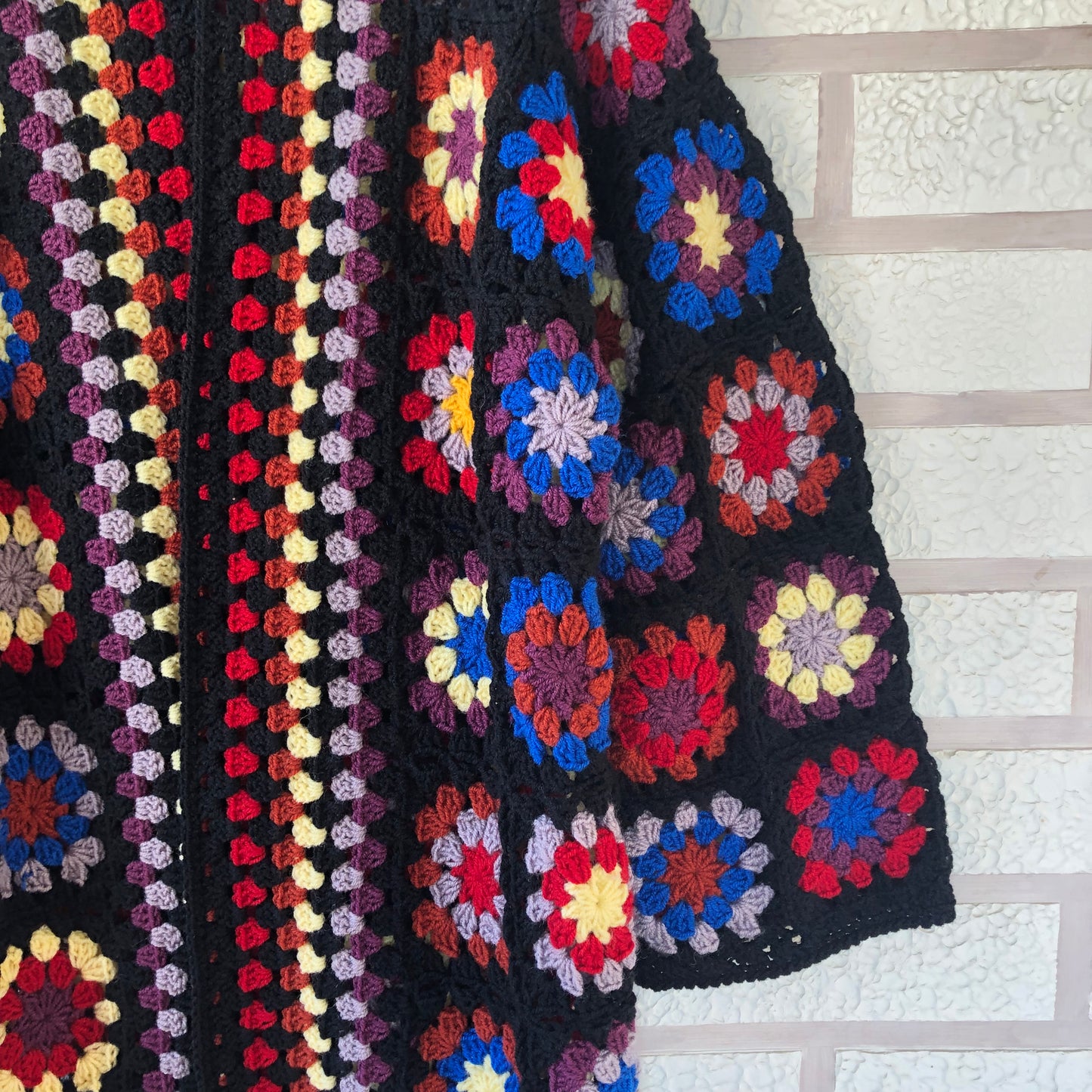 Boho Granny Square Cardigan | Long Multicolor Wool Knit for Women by Garust