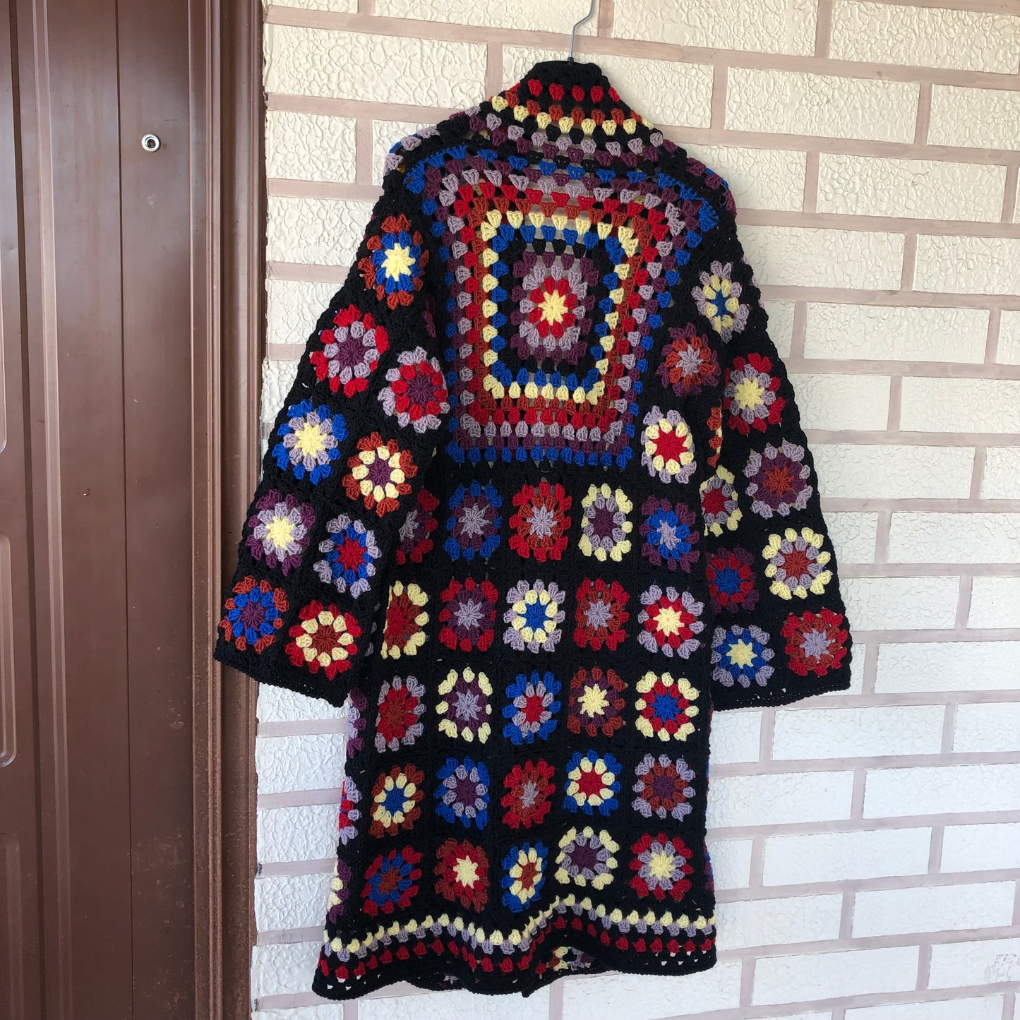 Boho Granny Square Cardigan | Long Multicolor Wool Knit for Women by Garust