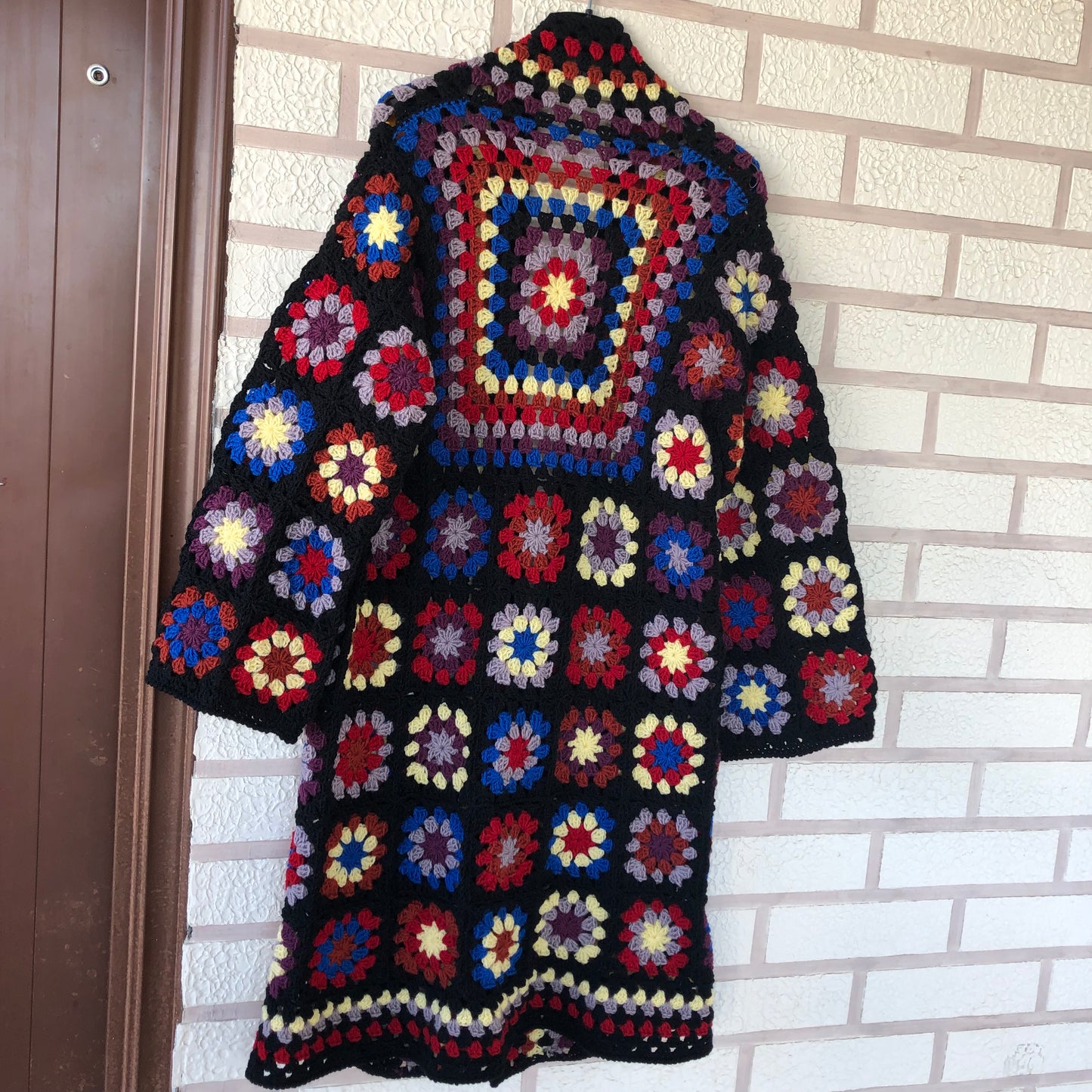 Boho Granny Square Cardigan | Long Multicolor Wool Knit for Women by Garust