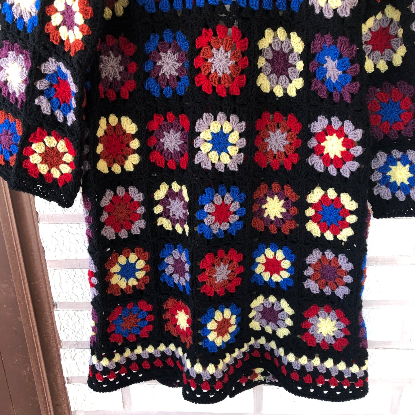 Boho Granny Square Cardigan | Long Multicolor Wool Knit for Women by Garust