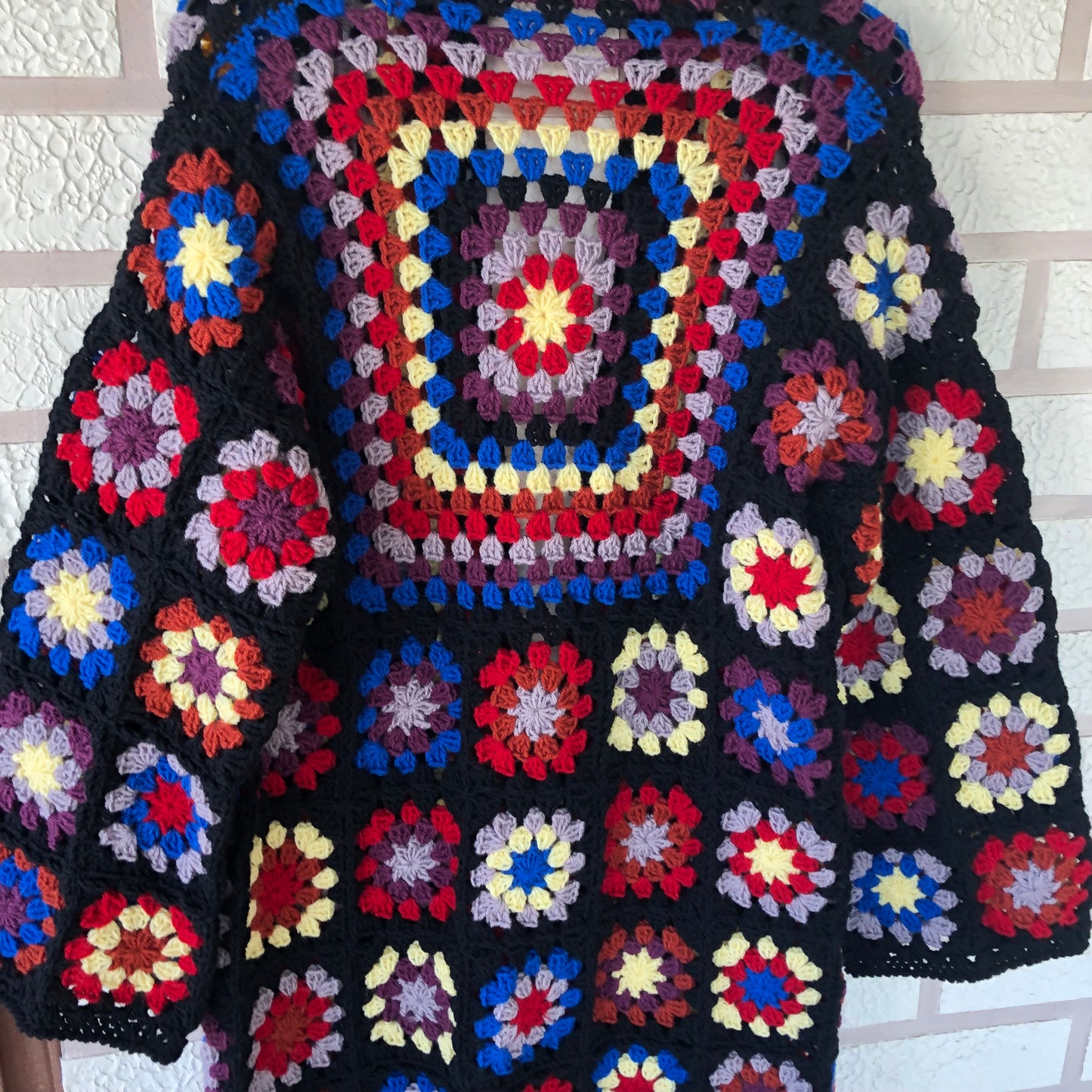 Boho Granny Square Cardigan | Long Multicolor Wool Knit for Women by Garust