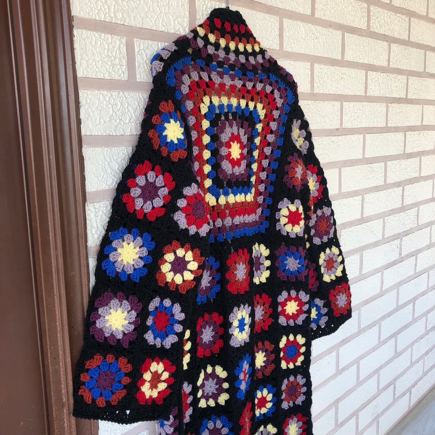 Boho Granny Square Cardigan | Long Multicolor Wool Knit for Women by Garust
