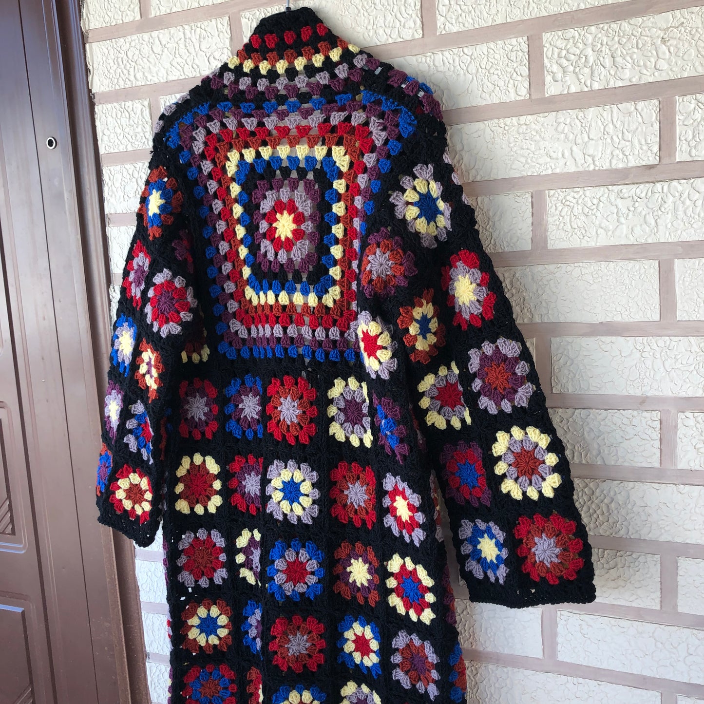 Boho Granny Square Cardigan | Long Multicolor Wool Knit for Women by Garust