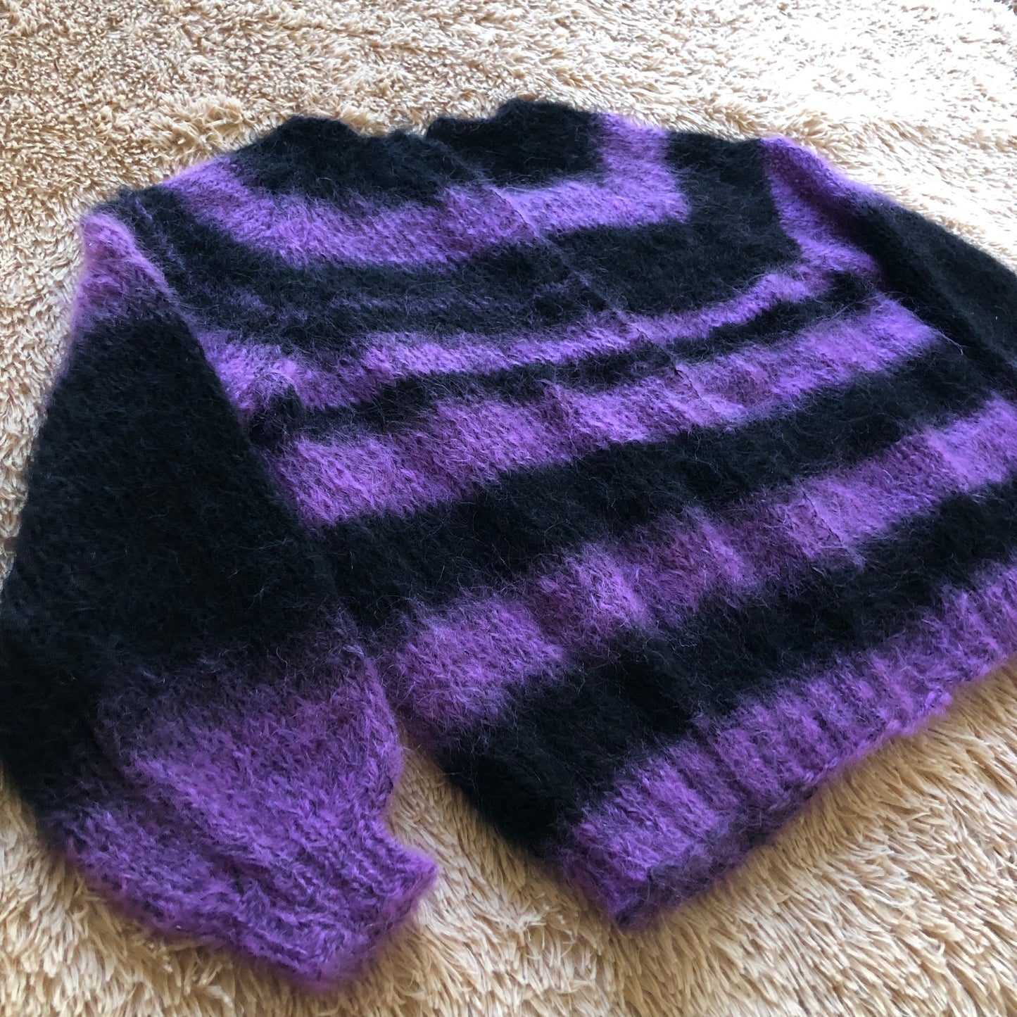Fuzzy Mohair Crop Cardigan | Purple & Black Knit Sweater for Women by Garust