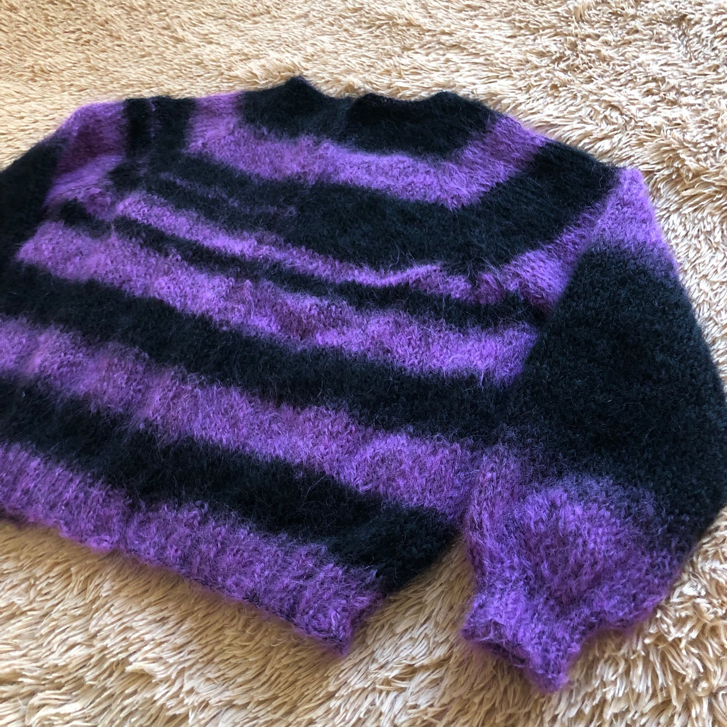 Fuzzy Mohair Crop Cardigan | Purple & Black Knit Sweater for Women by Garust
