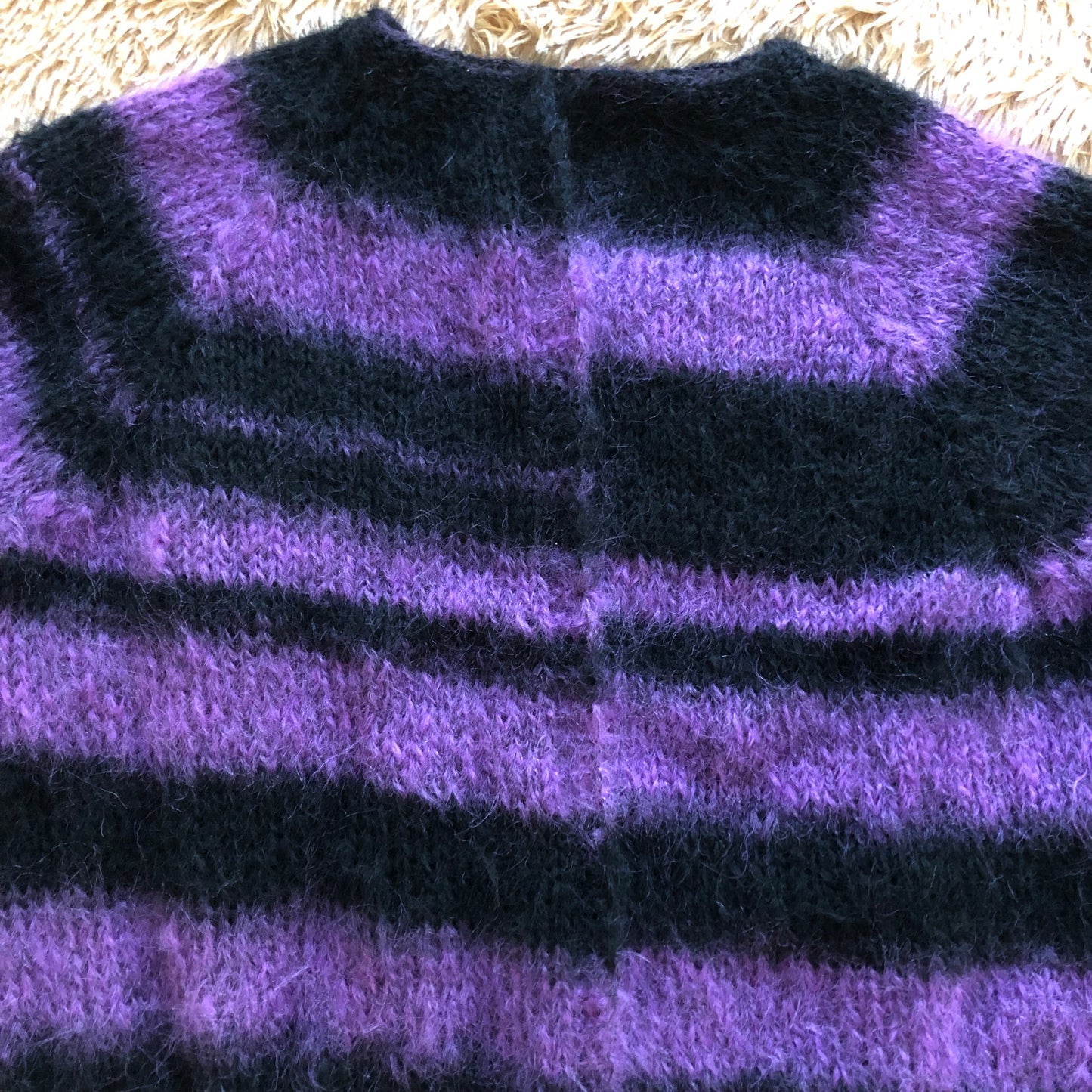 Fuzzy Mohair Crop Cardigan | Purple & Black Knit Sweater for Women by Garust