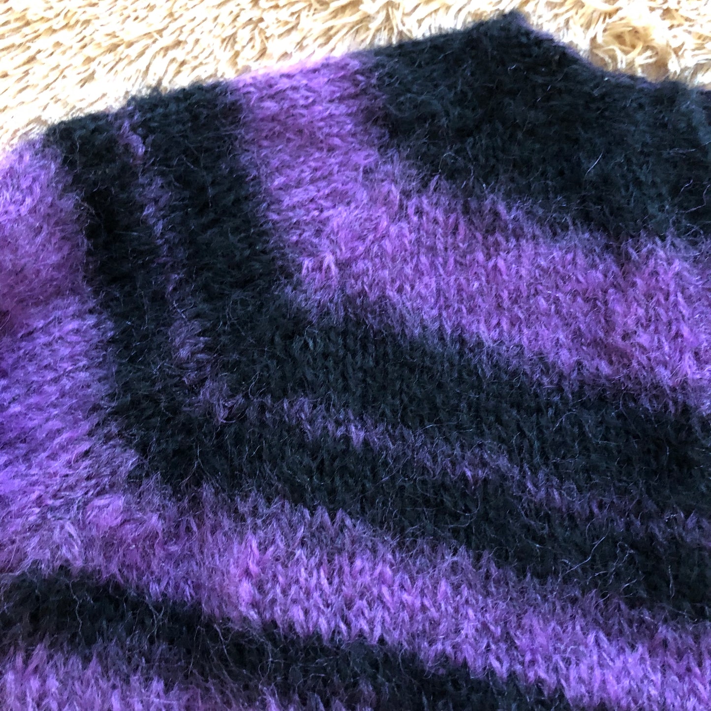 Fuzzy Mohair Crop Cardigan | Purple & Black Knit Sweater for Women by Garust
