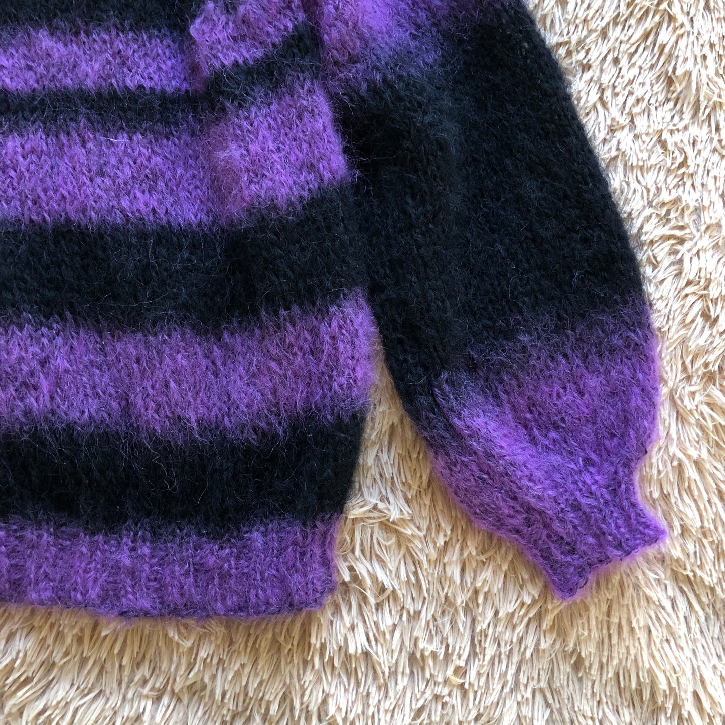 Fuzzy Mohair Crop Cardigan | Purple & Black Knit Sweater for Women by Garust