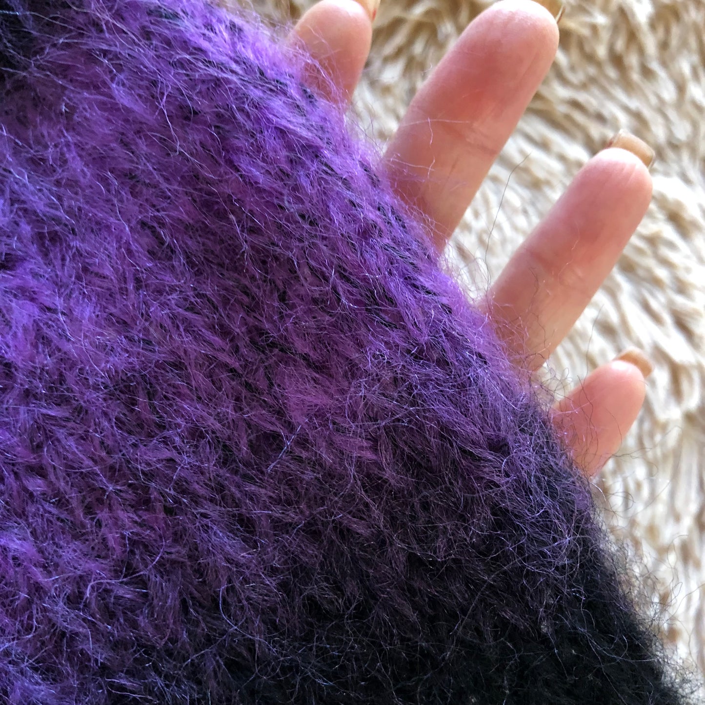 Fuzzy Mohair Crop Cardigan | Purple & Black Knit Sweater for Women by Garust
