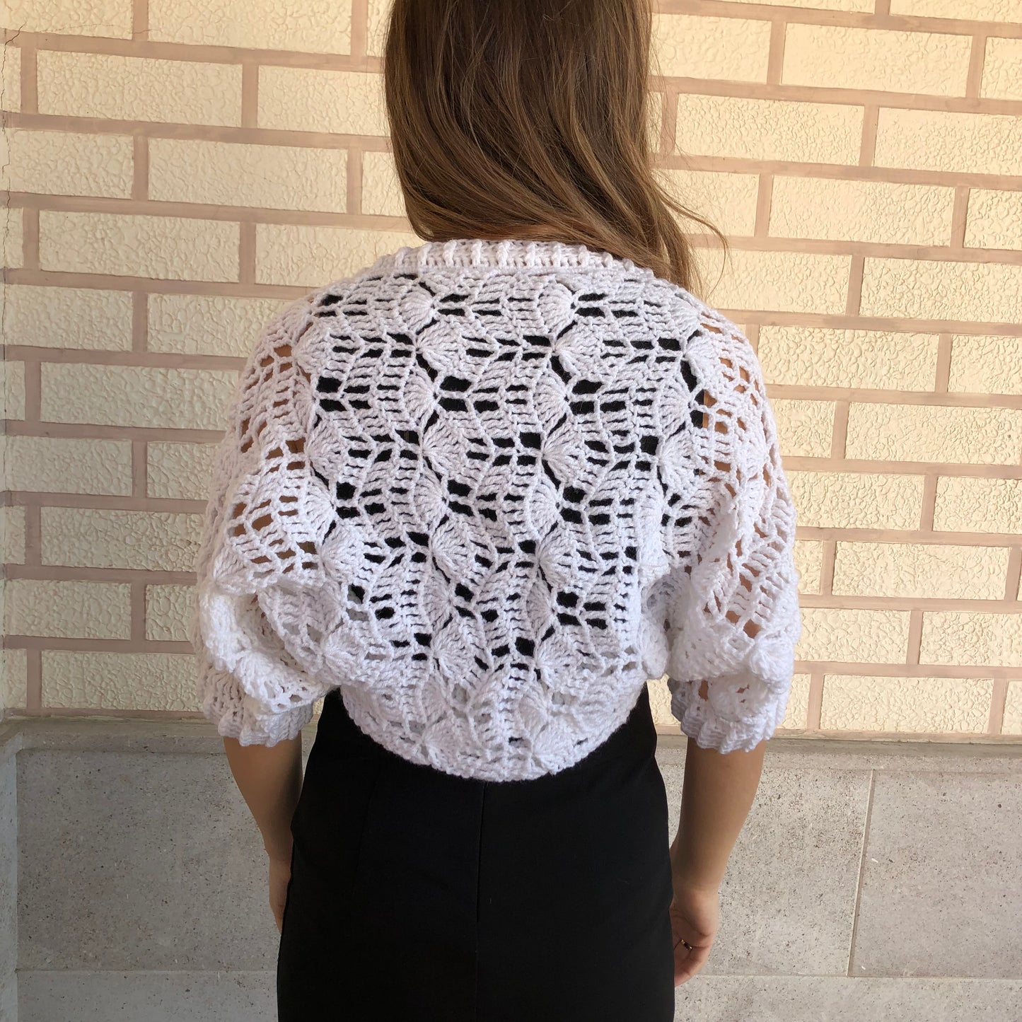White Wedding Shrug | Bridal Dress Topper | Lace Crochet Bolero by Garust