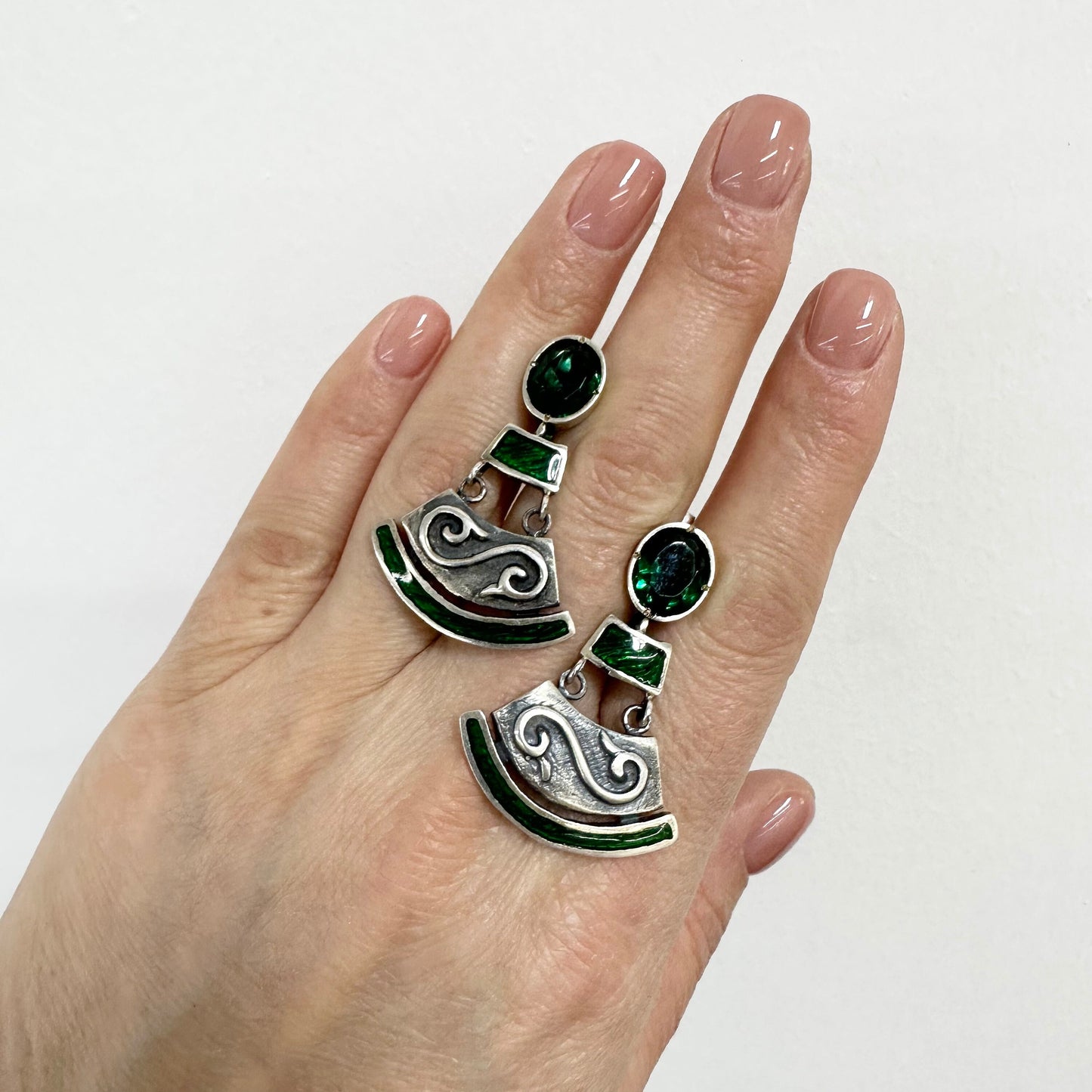 Sterling Silver Tribal Jewelry Earrings and Ring Set Handcrafted Big Boho Dangle Drop Earrings Large Silver Ring CZ Ethnic Gift for Women