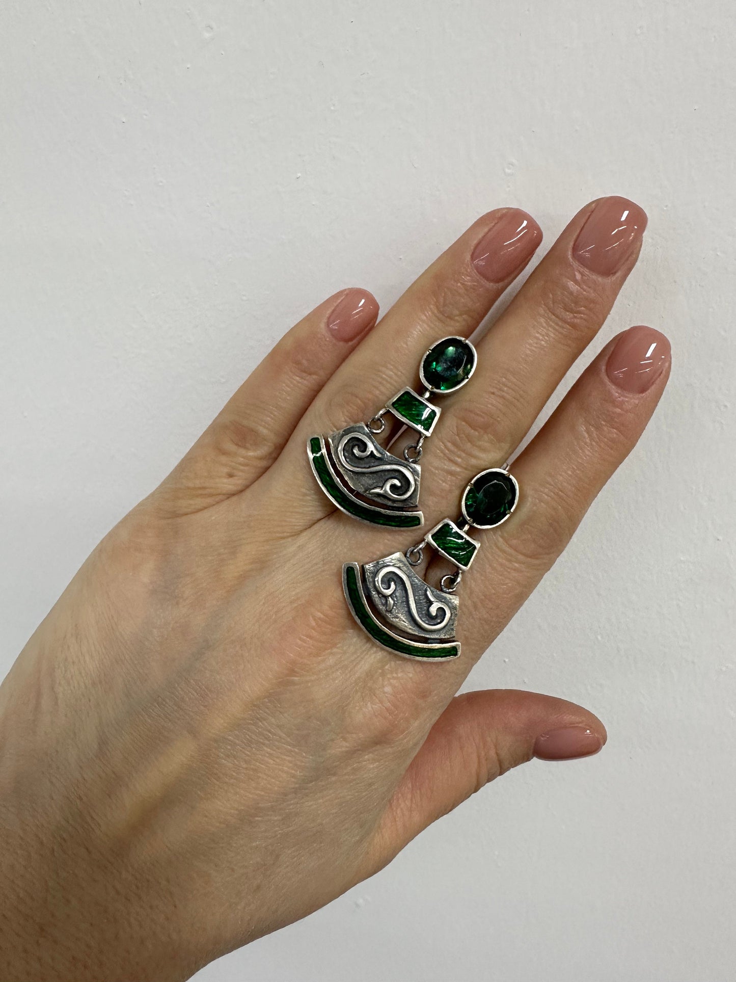 Sterling Silver Tribal Jewelry Earrings and Ring Set Handcrafted Big Boho Dangle Drop Earrings Large Silver Ring CZ Ethnic Gift for Women