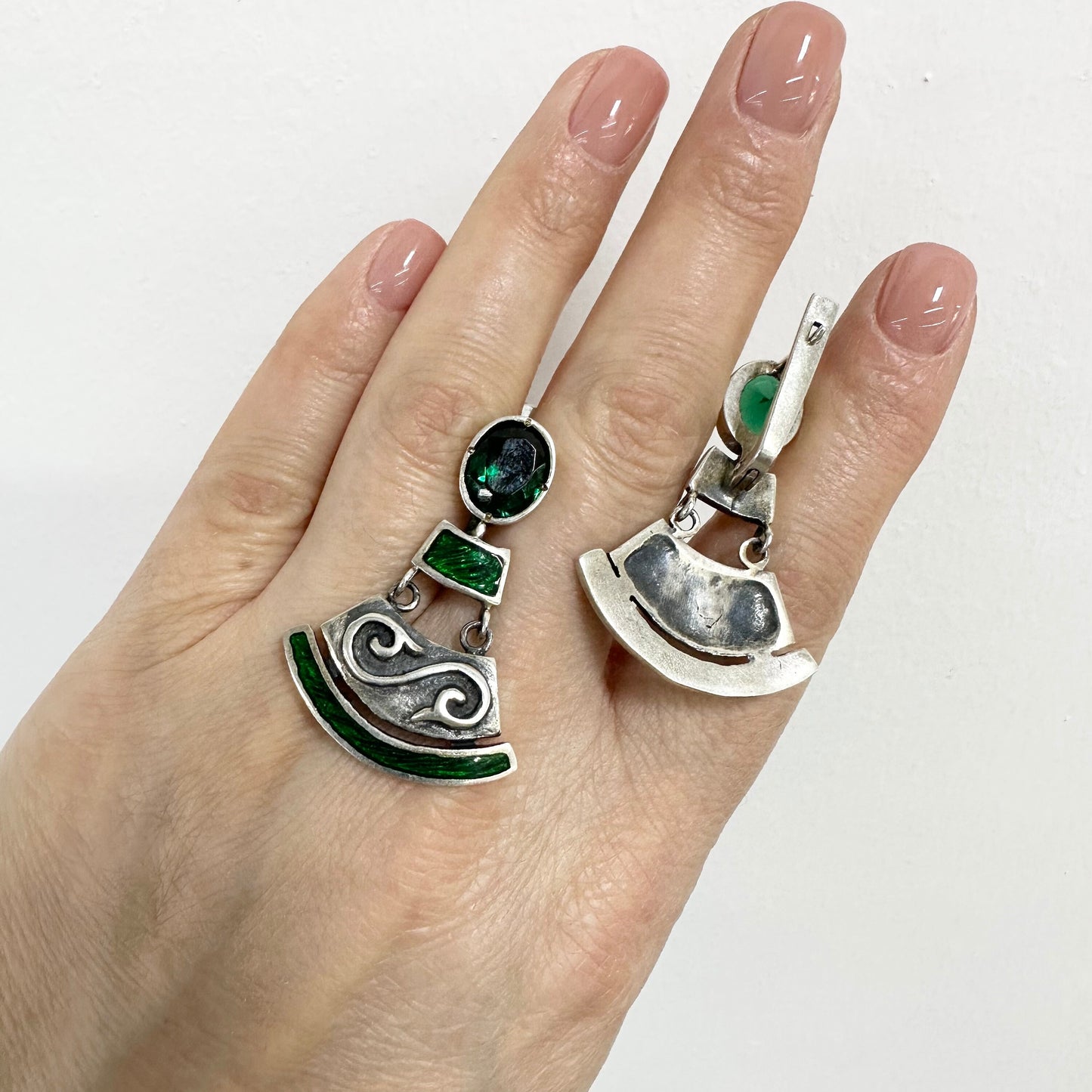 Sterling Silver Tribal Jewelry Earrings and Ring Set Handcrafted Big Boho Dangle Drop Earrings Large Silver Ring CZ Ethnic Gift for Women