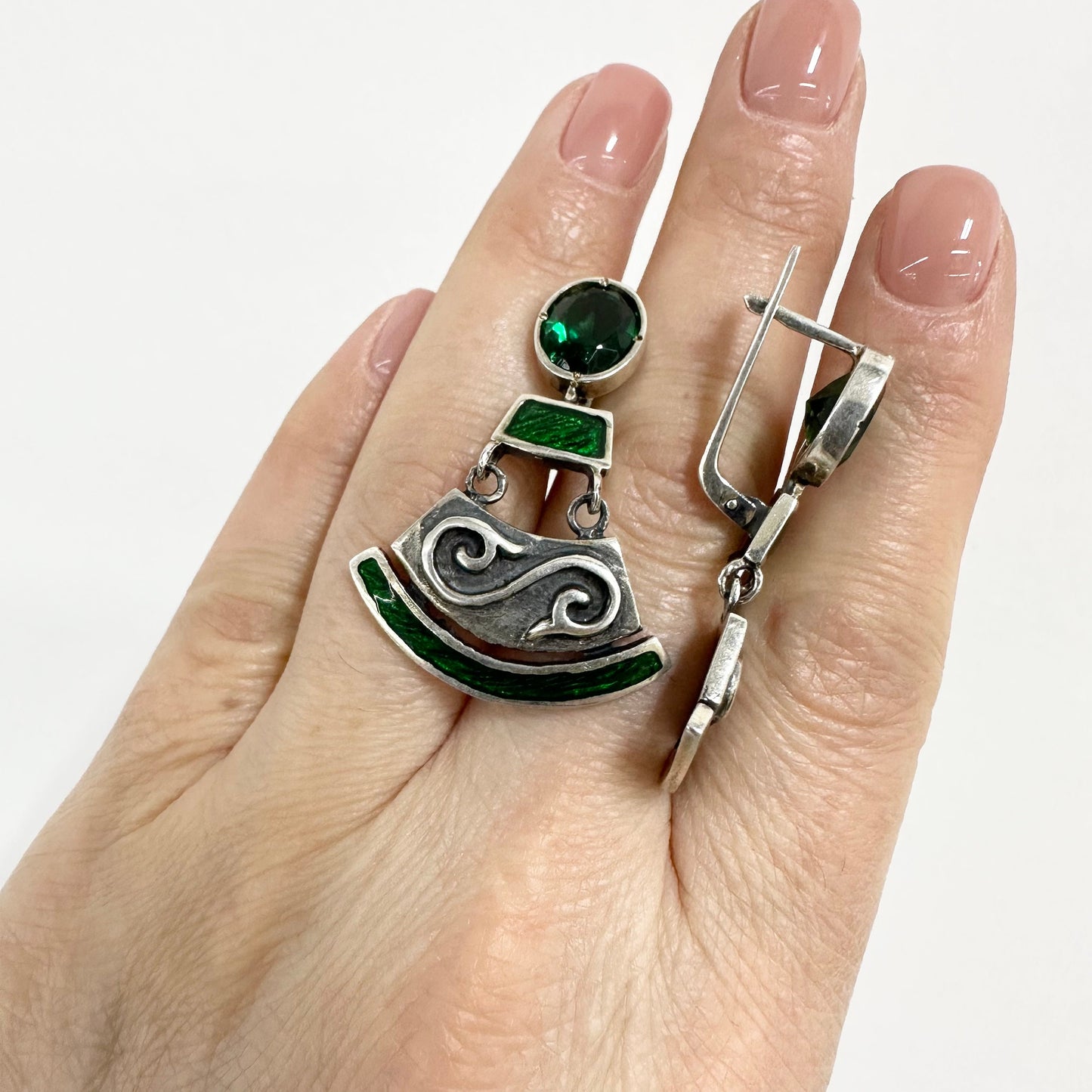 Sterling Silver Tribal Jewelry Earrings and Ring Set Handcrafted Big Boho Dangle Drop Earrings Large Silver Ring CZ Ethnic Gift for Women