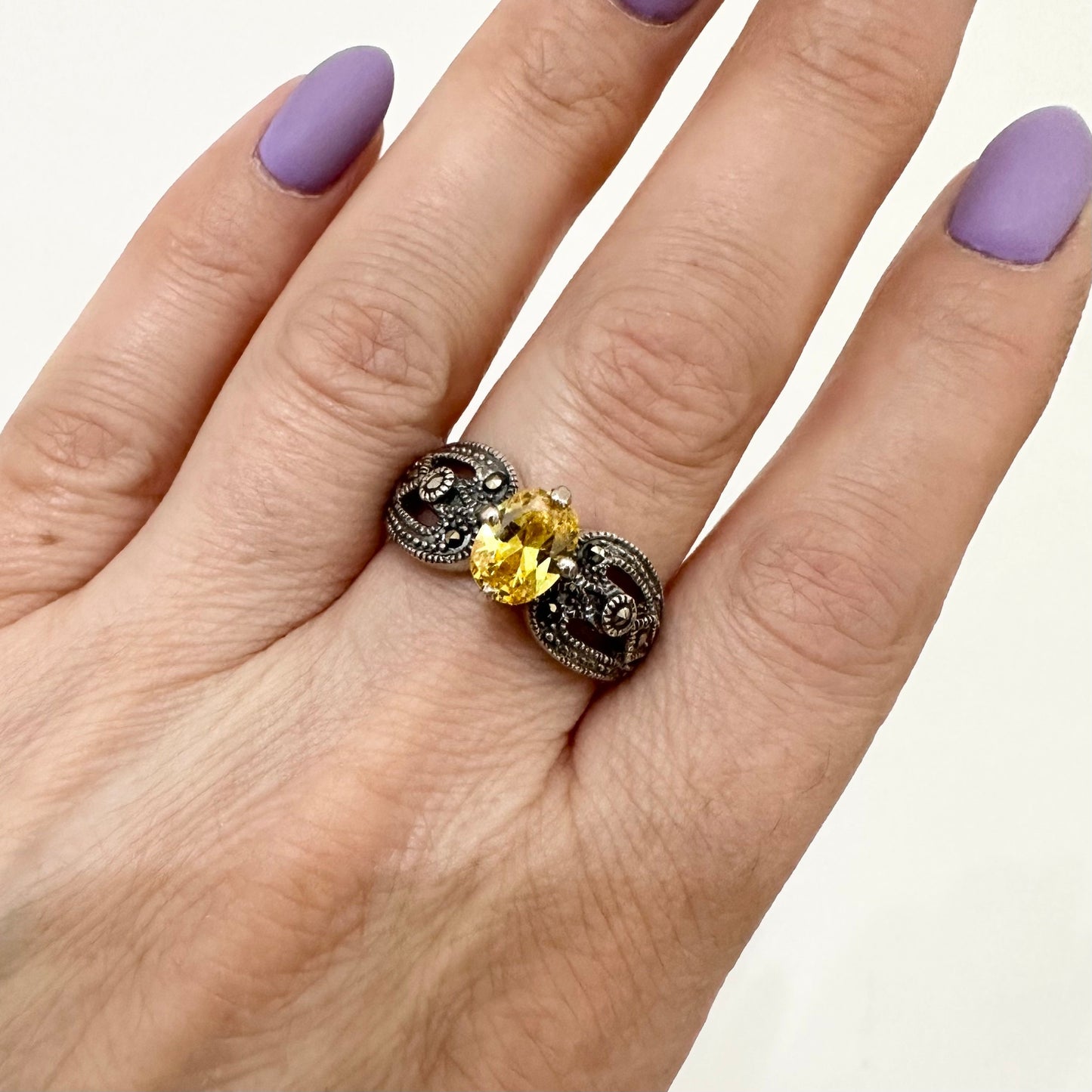 Sterling Silver Marcasite Ring CZ Armenian Jewelry Art Deco Marcasite Jewelry Handmade Gift for Women Mom Granny Armenian Gifts