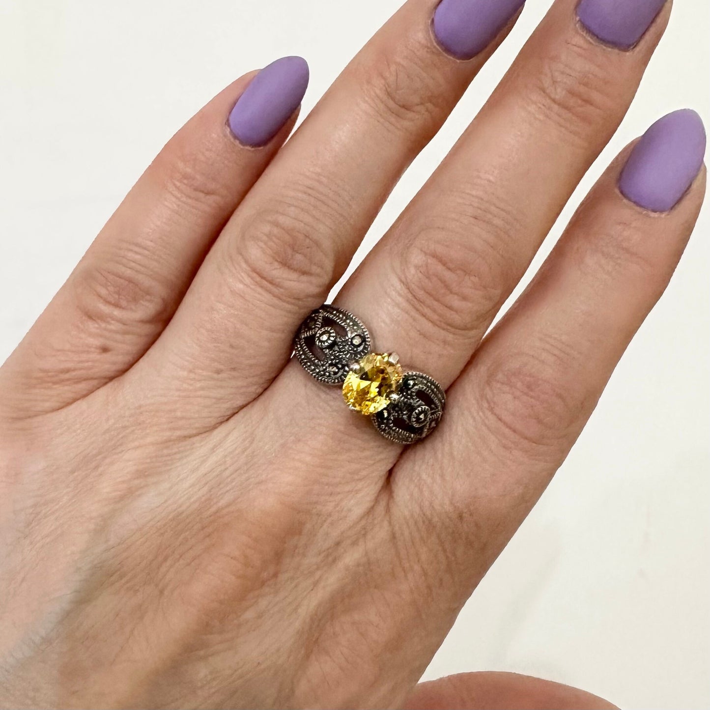 Sterling Silver Marcasite Ring CZ Armenian Jewelry Art Deco Marcasite Jewelry Handmade Gift for Women Mom Granny Armenian Gifts