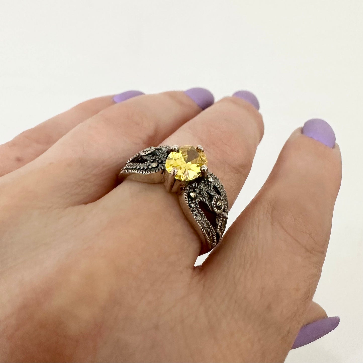 Sterling Silver Marcasite Ring CZ Armenian Jewelry Art Deco Marcasite Jewelry Handmade Gift for Women Mom Granny Armenian Gifts