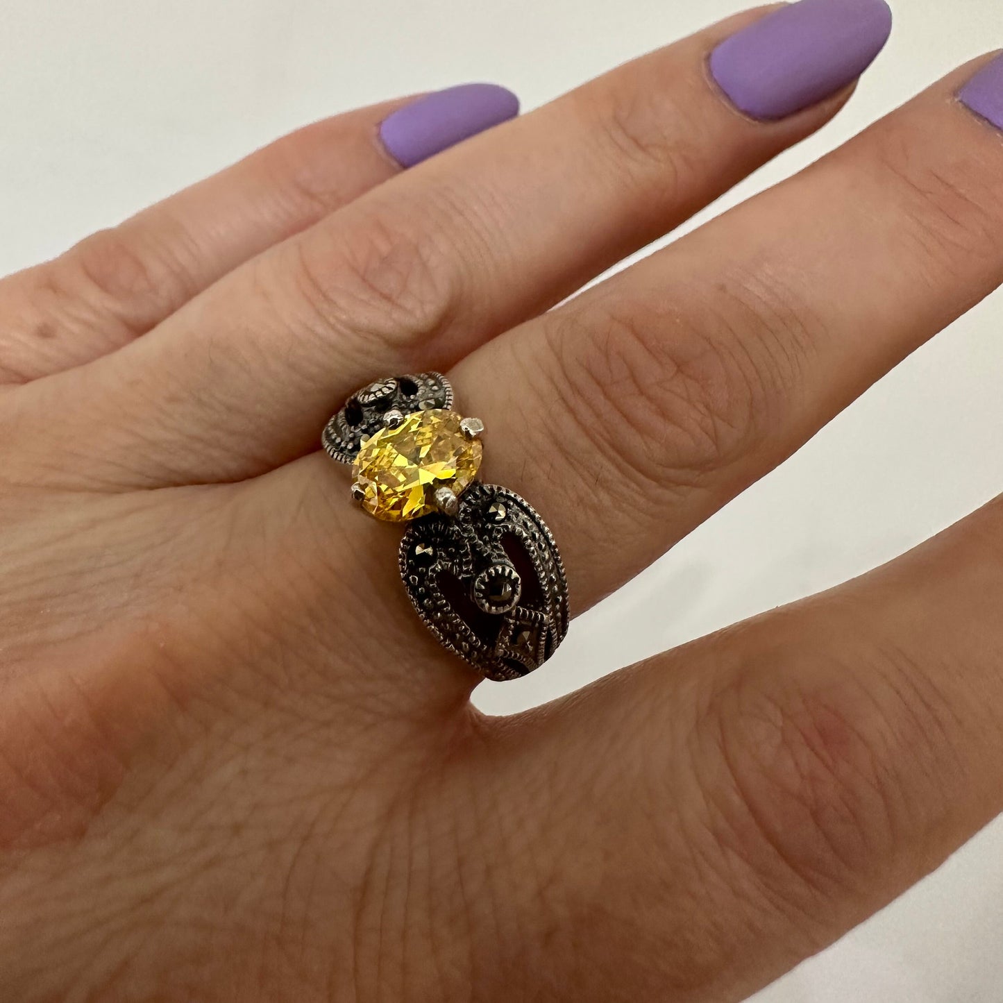 Sterling Silver Marcasite Ring CZ Armenian Jewelry Art Deco Marcasite Jewelry Handmade Gift for Women Mom Granny Armenian Gifts