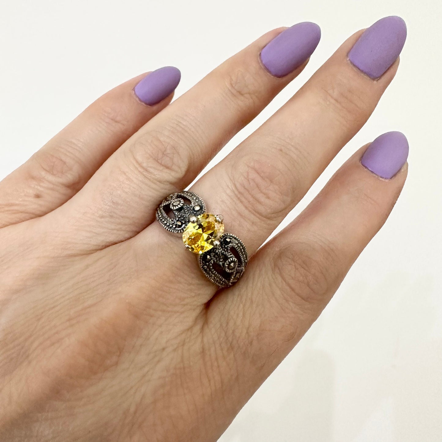 Sterling Silver Marcasite Ring CZ Armenian Jewelry Art Deco Marcasite Jewelry Handmade Gift for Women Mom Granny Armenian Gifts