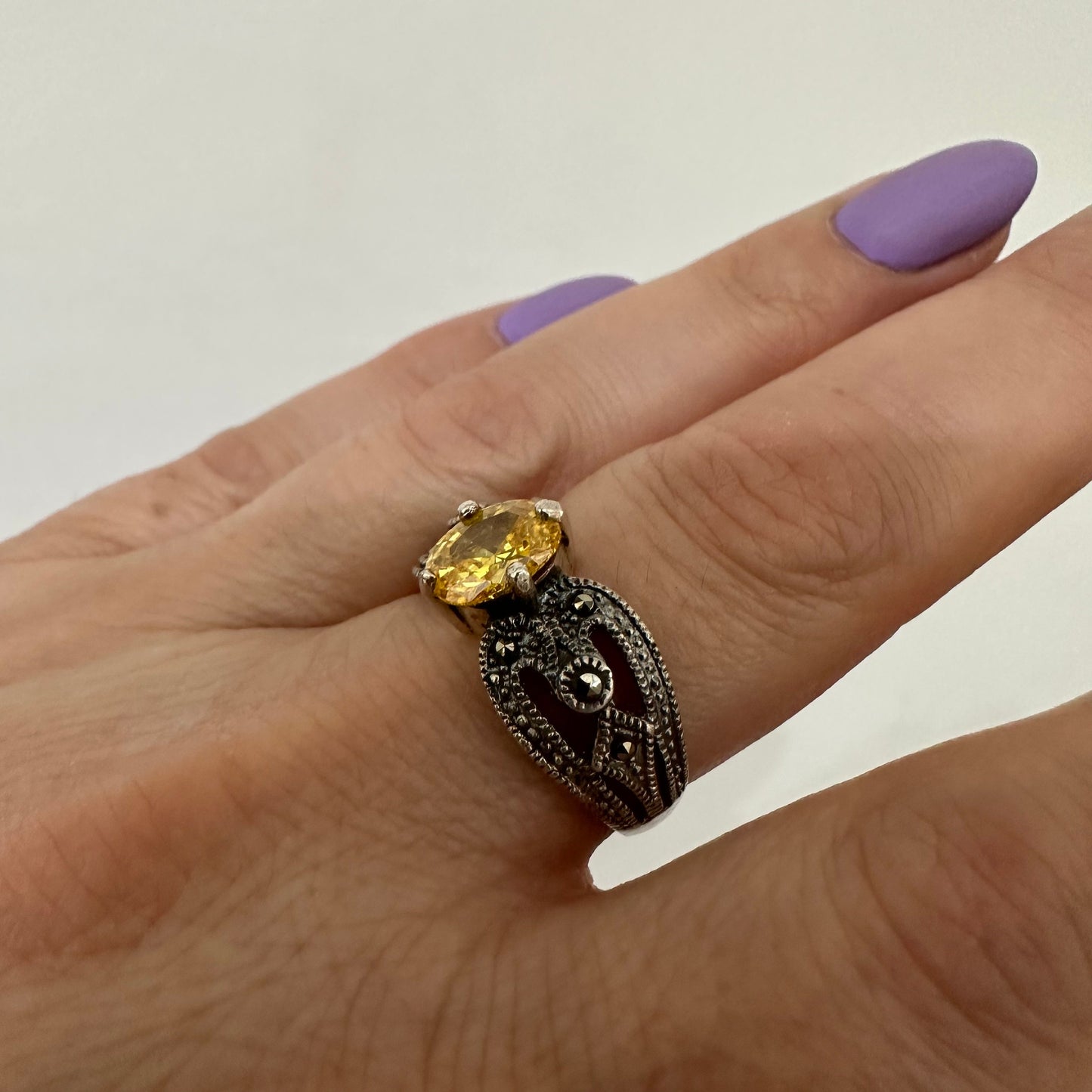 Sterling Silver Marcasite Ring CZ Armenian Jewelry Art Deco Marcasite Jewelry Handmade Gift for Women Mom Granny Armenian Gifts