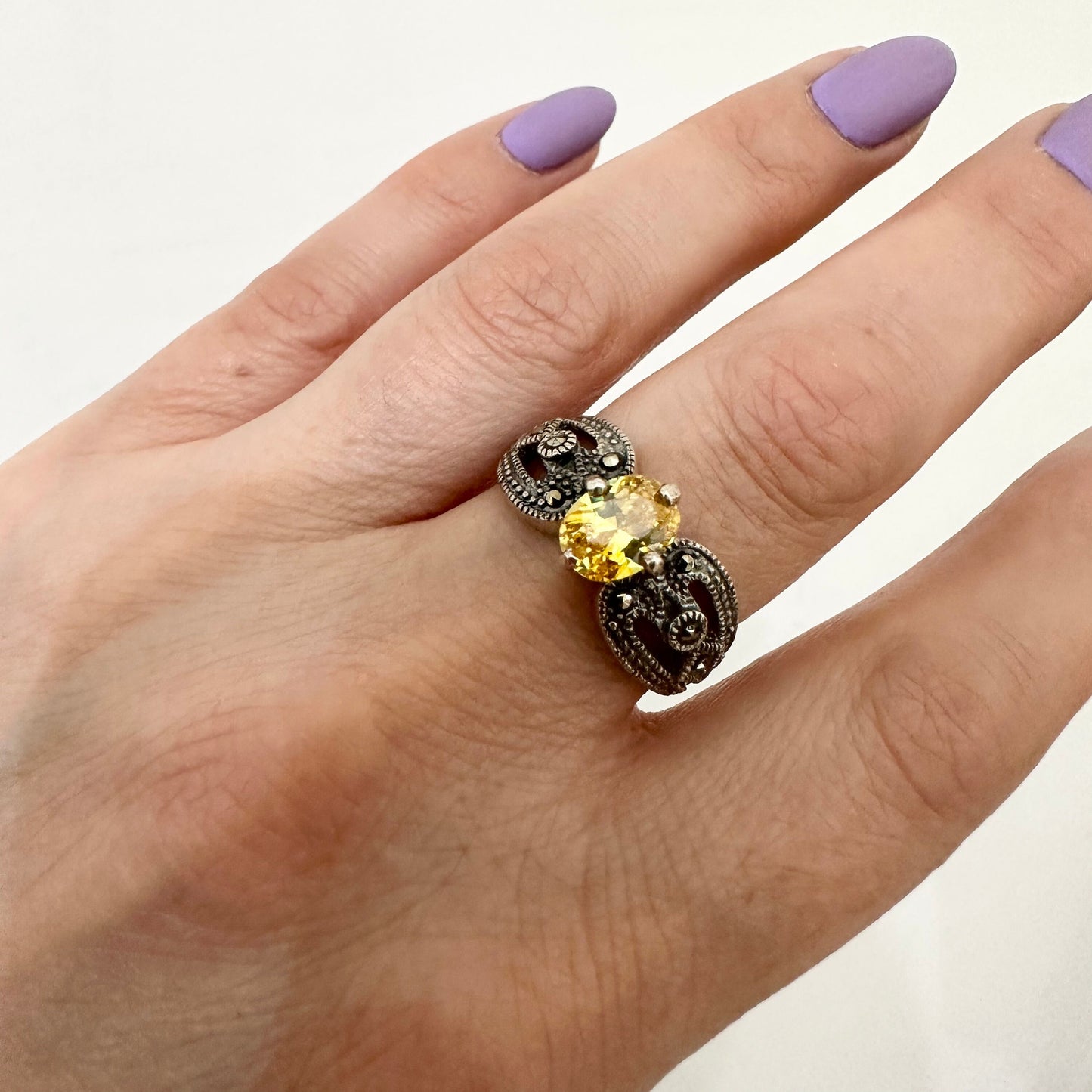 Sterling Silver Marcasite Ring CZ Armenian Jewelry Art Deco Marcasite Jewelry Handmade Gift for Women Mom Granny Armenian Gifts