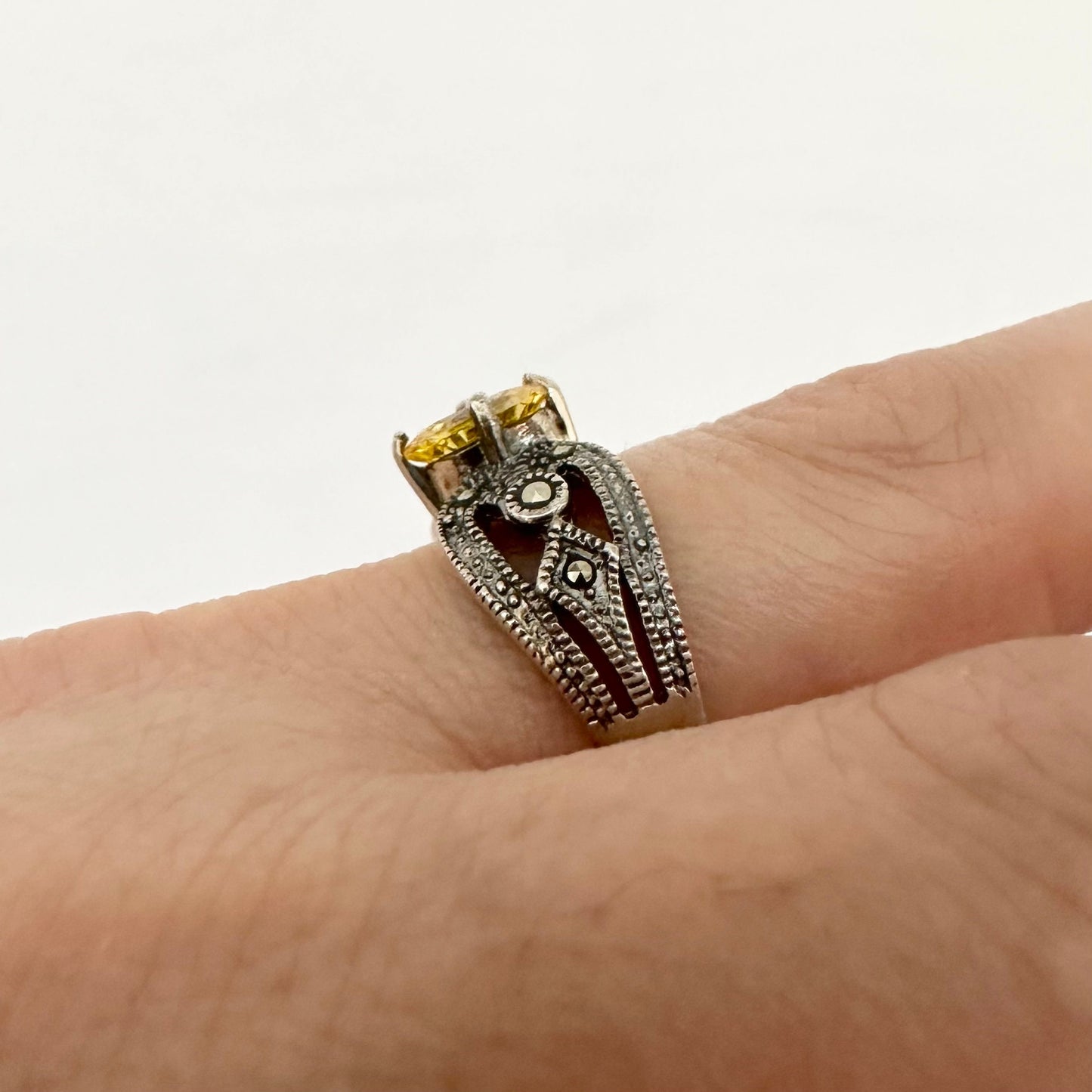 Sterling Silver Marcasite Ring CZ Armenian Jewelry Art Deco Marcasite Jewelry Handmade Gift for Women Mom Granny Armenian Gifts
