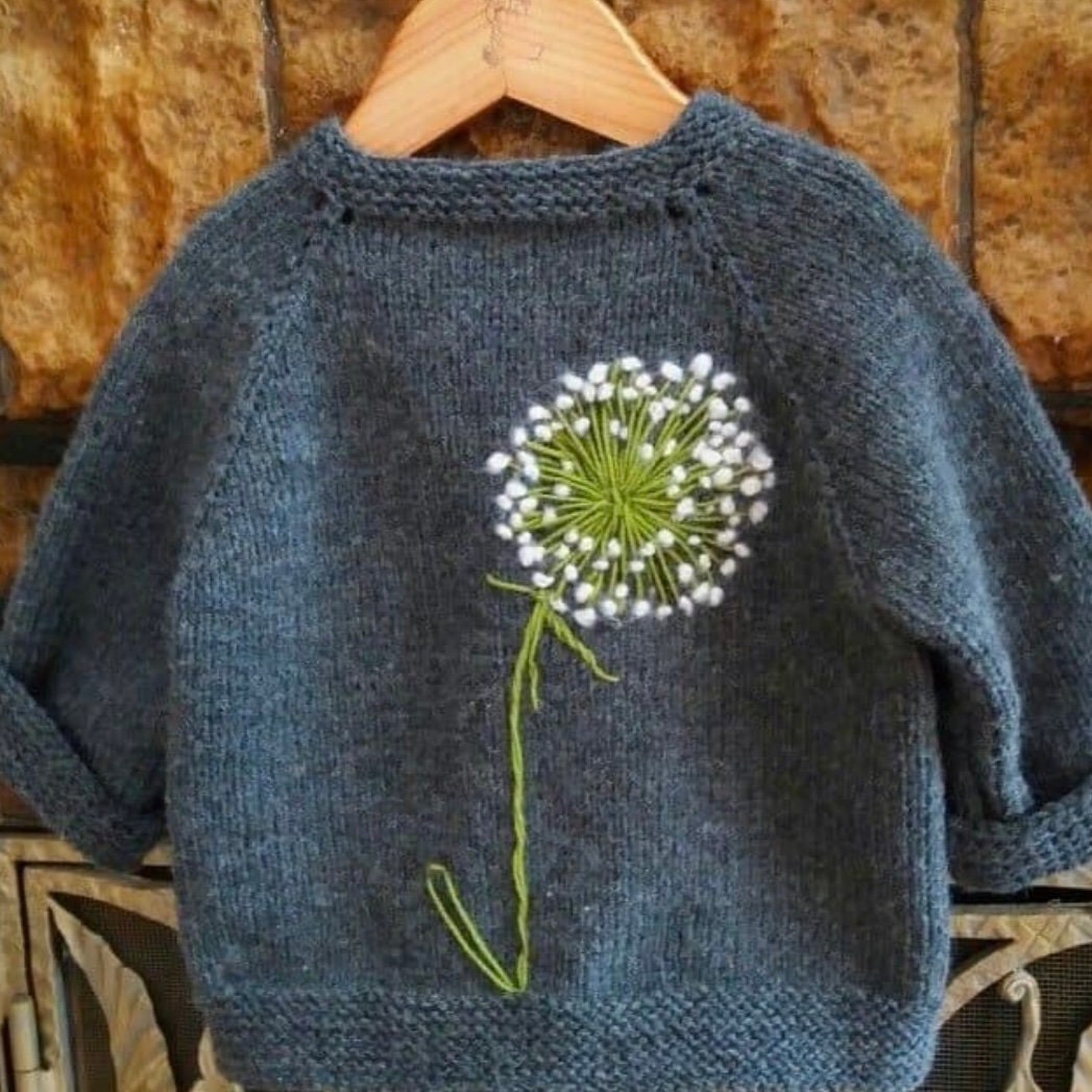 Baby hand embroidered dandelion sweater Knitted baby girl pullover all sizes Cute baby clothing handmade photo prop Unique baby shower gift