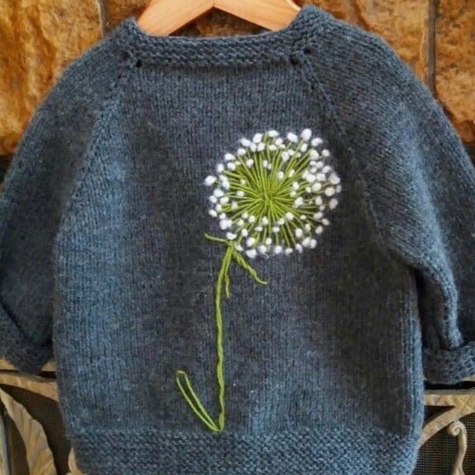 Baby hand embroidered dandelion sweater Knitted baby girl pullover all sizes Cute baby clothing handmade photo prop Unique baby shower gift