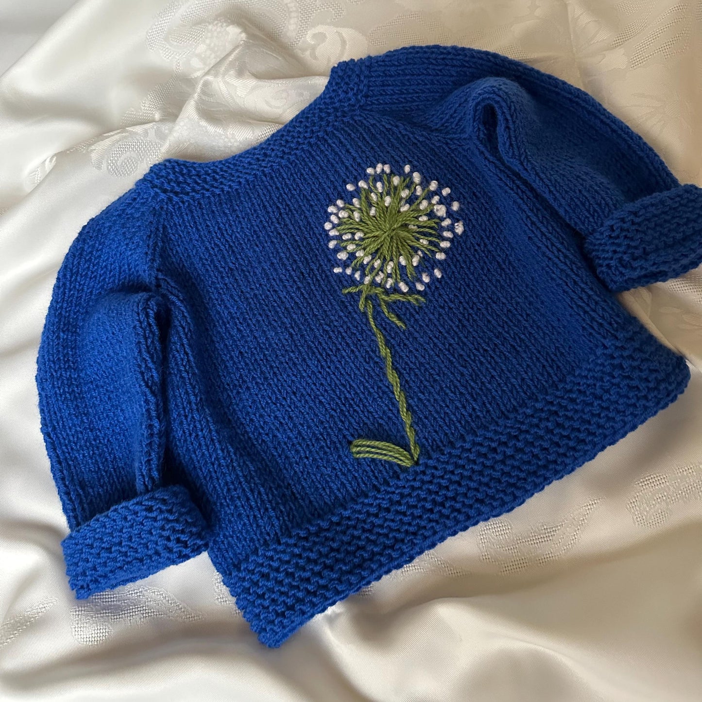 Baby hand embroidered dandelion sweater Knitted baby girl pullover all sizes Cute baby clothing handmade photo prop Unique baby shower gift