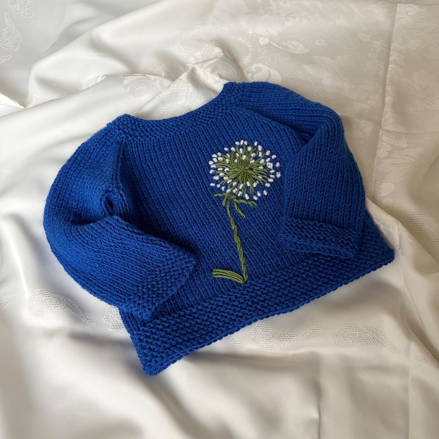 Baby hand embroidered dandelion sweater Knitted baby girl pullover all sizes Cute baby clothing handmade photo prop Unique baby shower gift
