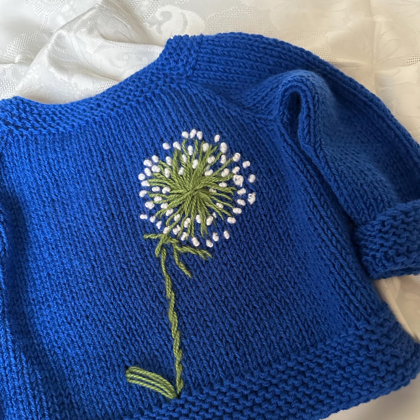 Baby hand embroidered dandelion sweater Knitted baby girl pullover all sizes Cute baby clothing handmade photo prop Unique baby shower gift