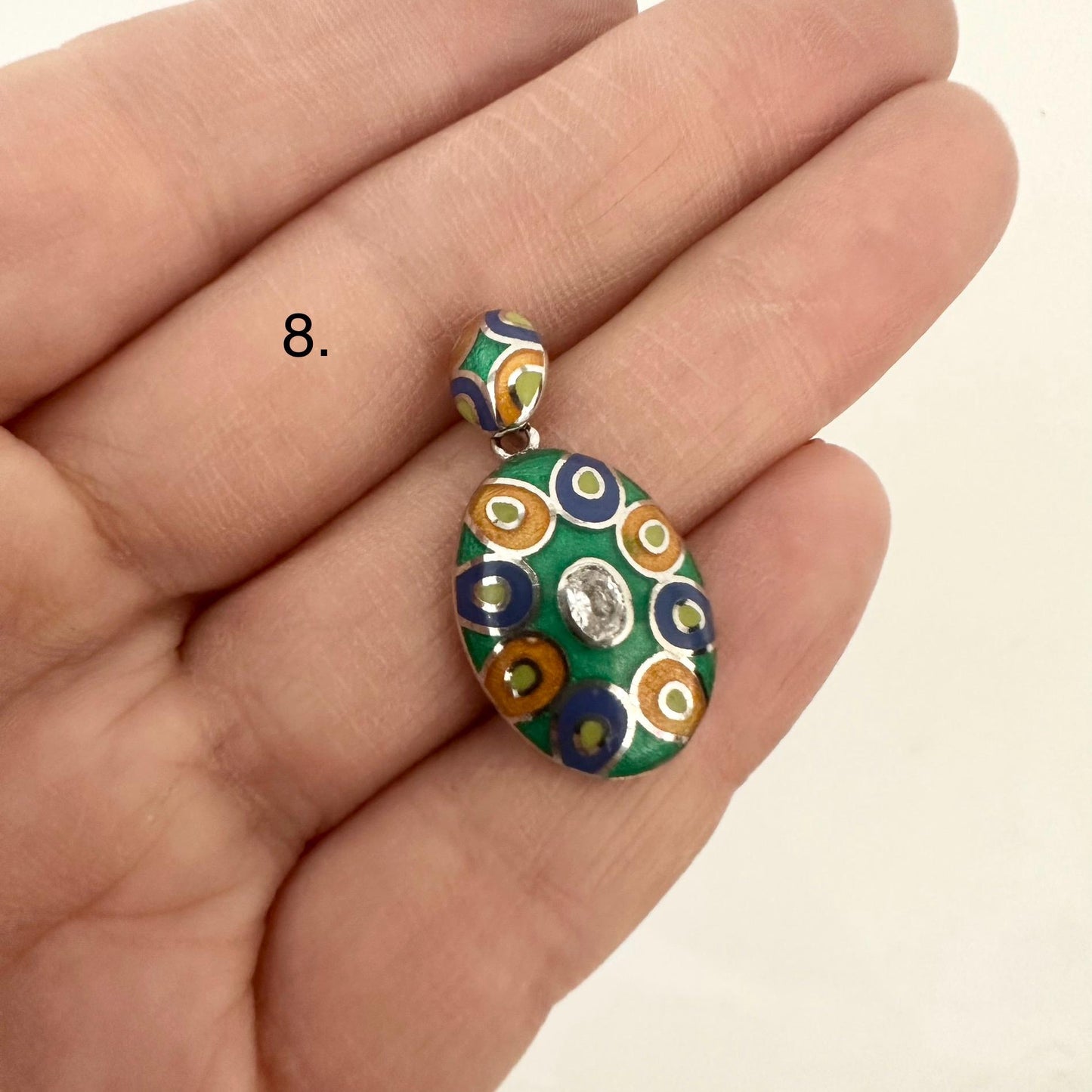 Sterling Silver Large Circle Pendant Necklace Colourful Enamel Floral Pendant Statement Multicolour Flower Jewelry Handmade gift Woman