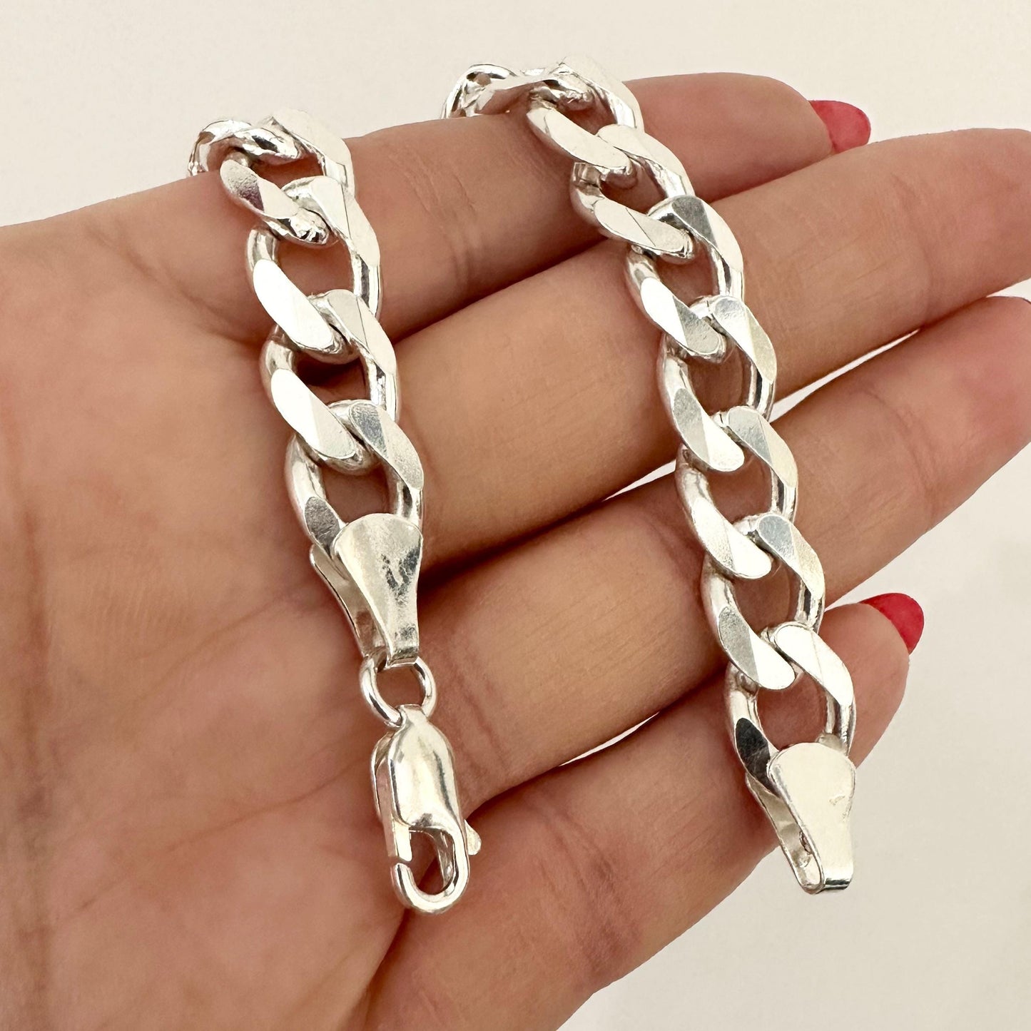 Mens Sterling Silver Cuban Chain Chunky Bracelet 10 mm Chain Link Bracelet Cool Man Jewelry Statement Brutalist Handmade Bracelet Gift Him