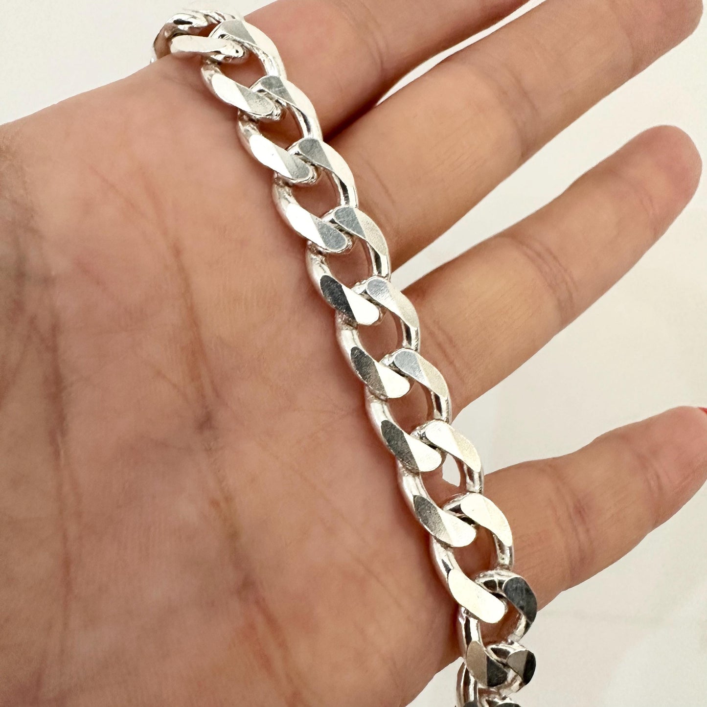 Mens Sterling Silver Cuban Chain Chunky Bracelet 10 mm Chain Link Bracelet Cool Man Jewelry Statement Brutalist Handmade Bracelet Gift Him