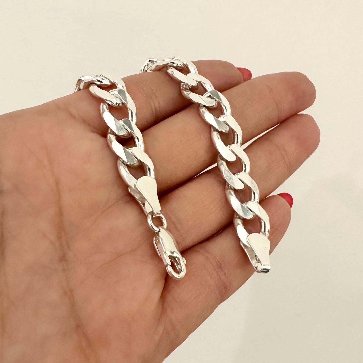 Mens Sterling Silver Cuban Chain Chunky Bracelet 10 mm Chain Link Bracelet Cool Man Jewelry Statement Brutalist Handmade Bracelet Gift Him
