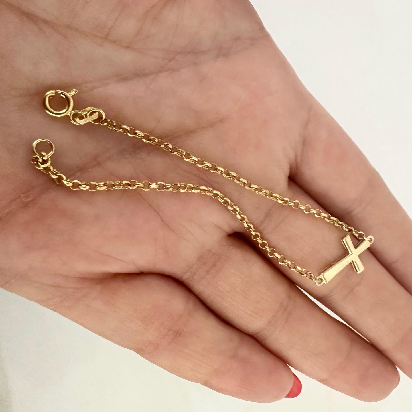 14k Solid Gold Cross Charm Chain Bracelet Tiny Delicate Cross Bracelet Minimalist Jewelry Stylish Dainty Chain Bracelet Gift Girlfriend