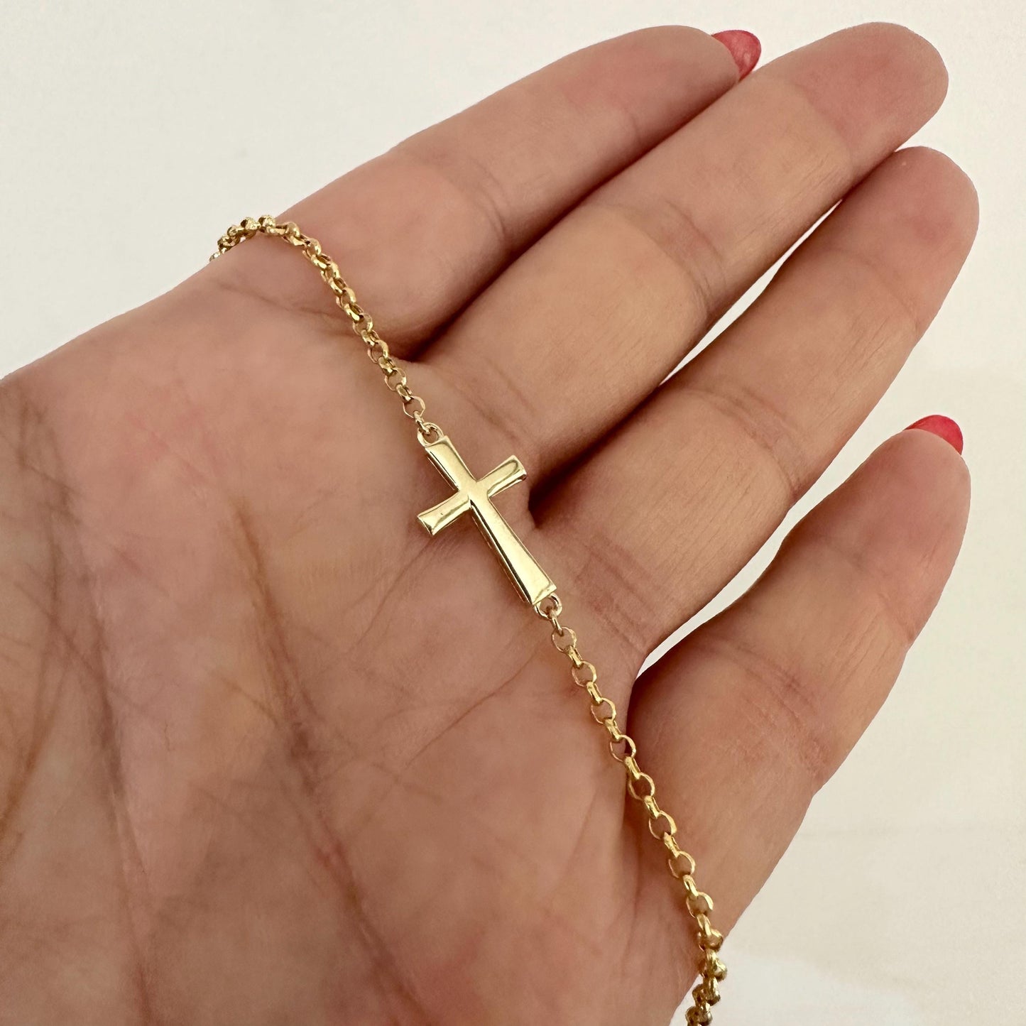 14k Solid Gold Cross Charm Chain Bracelet Tiny Delicate Cross Bracelet Minimalist Jewelry Stylish Dainty Chain Bracelet Gift Girlfriend