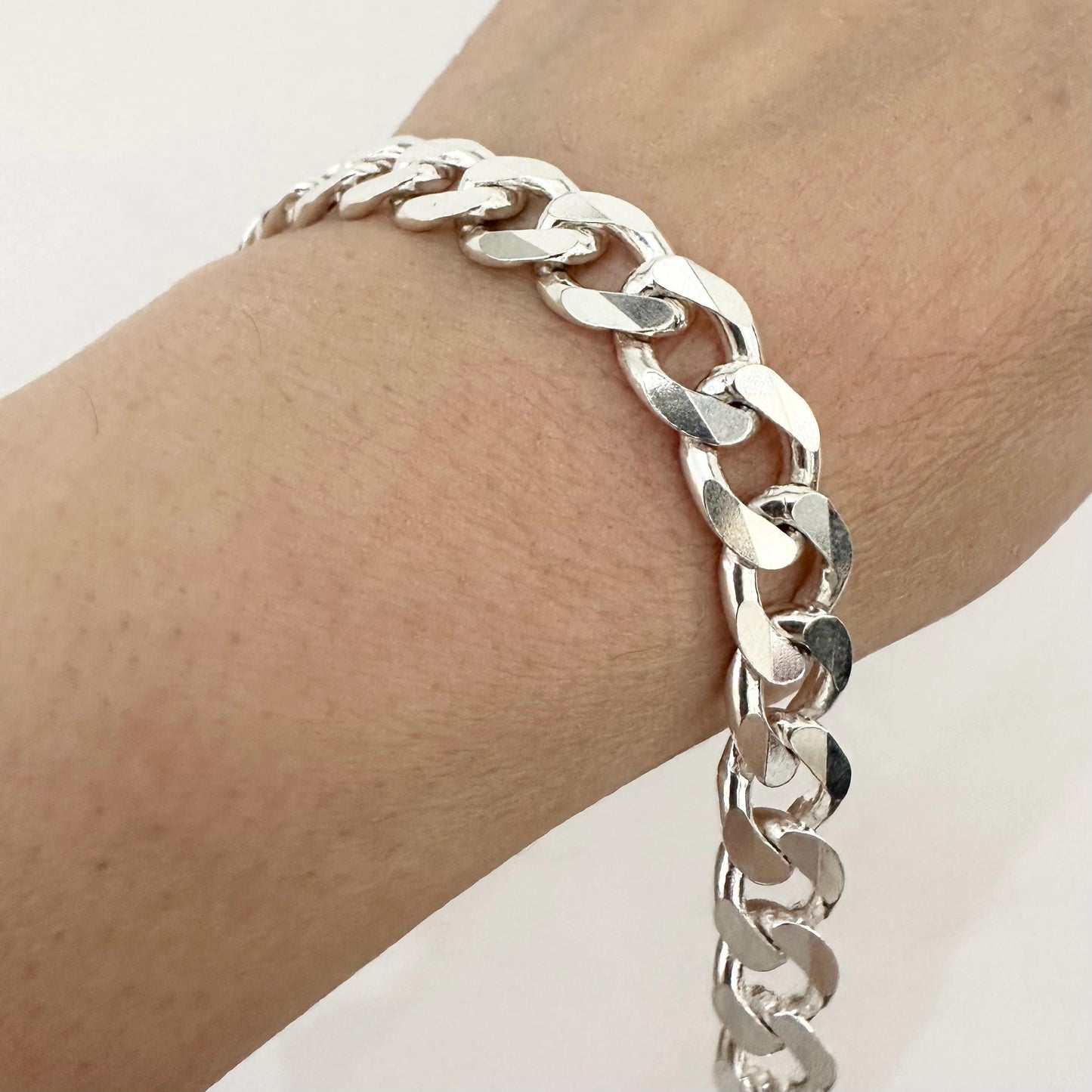 Mens Sterling Silver Cuban Chain Chunky Bracelet 10 mm Chain Link Bracelet Cool Man Jewelry Statement Brutalist Handmade Bracelet Gift Him