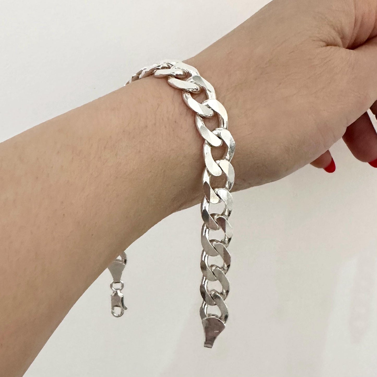 Mens Sterling Silver Cuban Chain Chunky Bracelet 10 mm Chain Link Bracelet Cool Man Jewelry Statement Brutalist Handmade Bracelet Gift Him