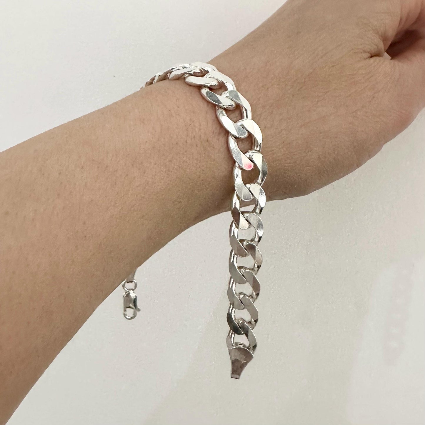 Mens Sterling Silver Cuban Chain Chunky Bracelet 10 mm Chain Link Bracelet Cool Man Jewelry Statement Brutalist Handmade Bracelet Gift Him