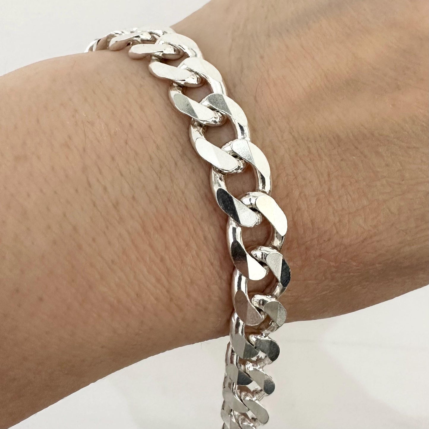 Mens Sterling Silver Cuban Chain Chunky Bracelet 10 mm Chain Link Bracelet Cool Man Jewelry Statement Brutalist Handmade Bracelet Gift Him